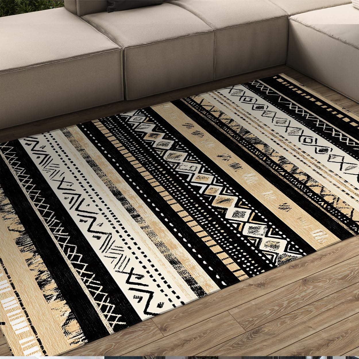 Tapis tribal géométrique cosy et doux pour une chambre parentale