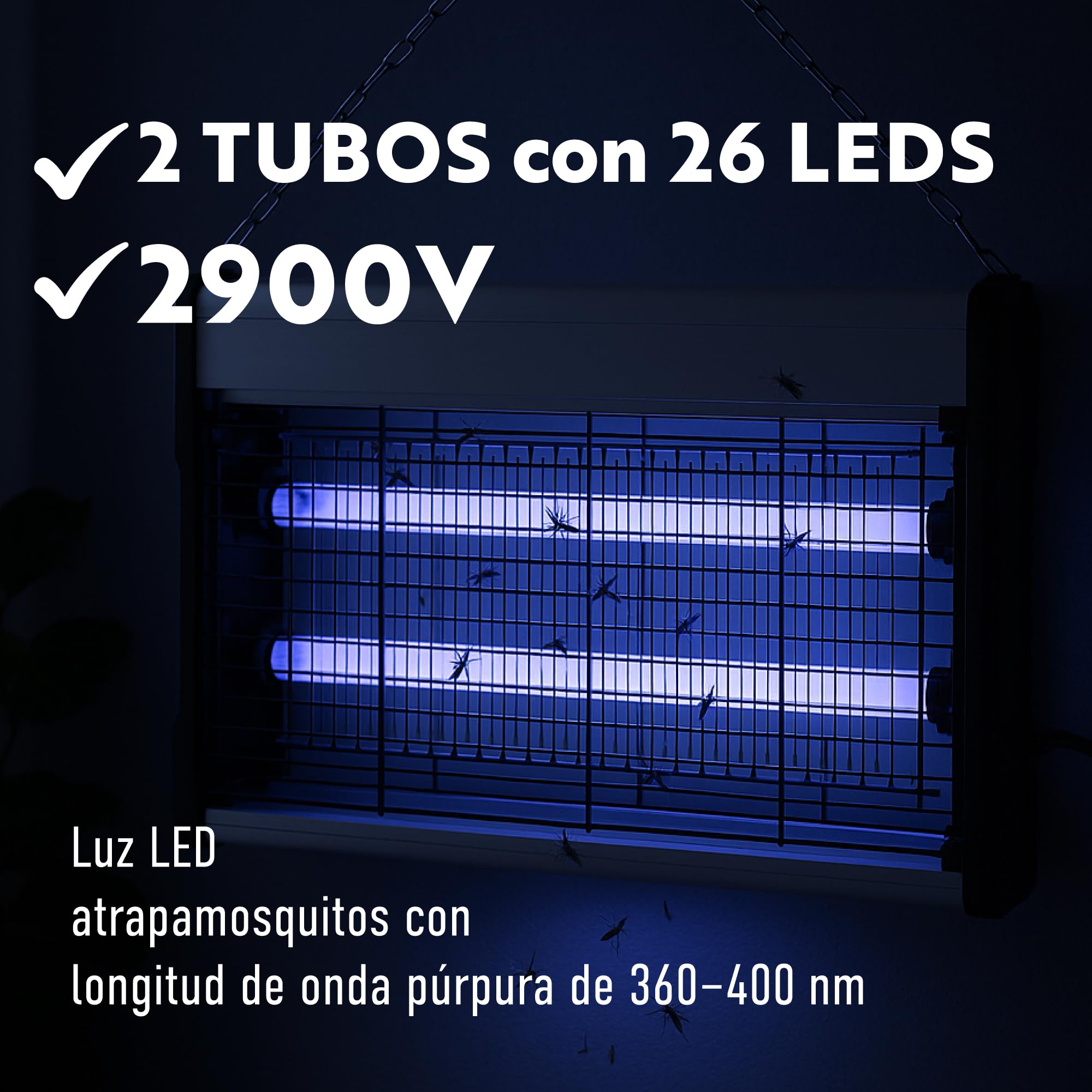 Lámpara Antimosquitos Eléctrica Enchufable - 20W UV 2900V Doble Cara – Mata Insectos con Luz Ultravioleta, Rejilla de Alta Tensión, Silenciosa y Sin Químicos, para Interiores y Exteriores