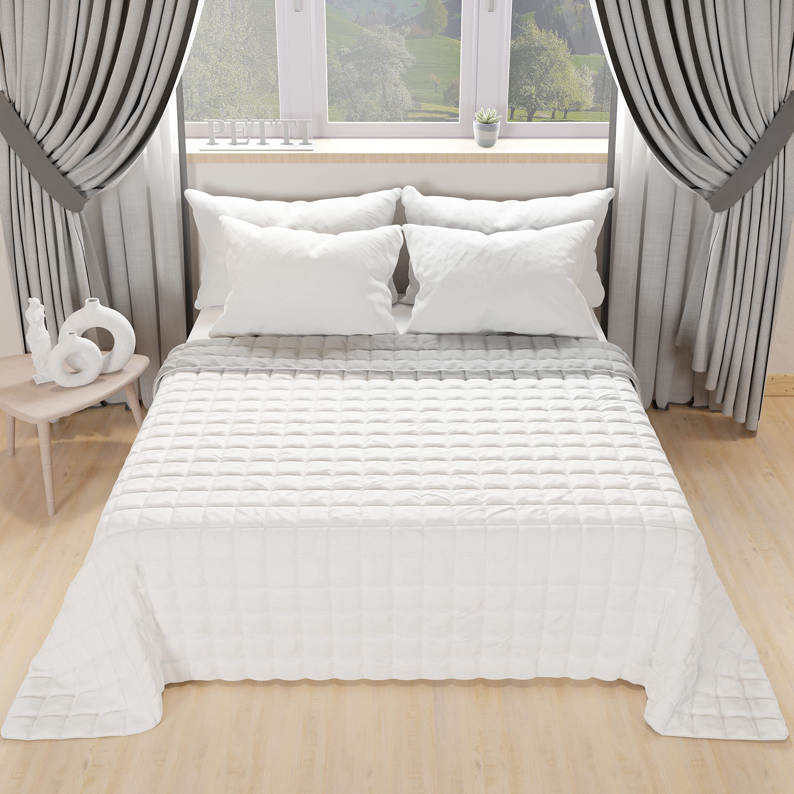 PETTI ARTIGIANI ITALIANI - Colcha en Microfibra Simple Reversible 160x260 cm, Cubre Cama Simple Primavera, Edredón 1 Persona, Blanco Gris