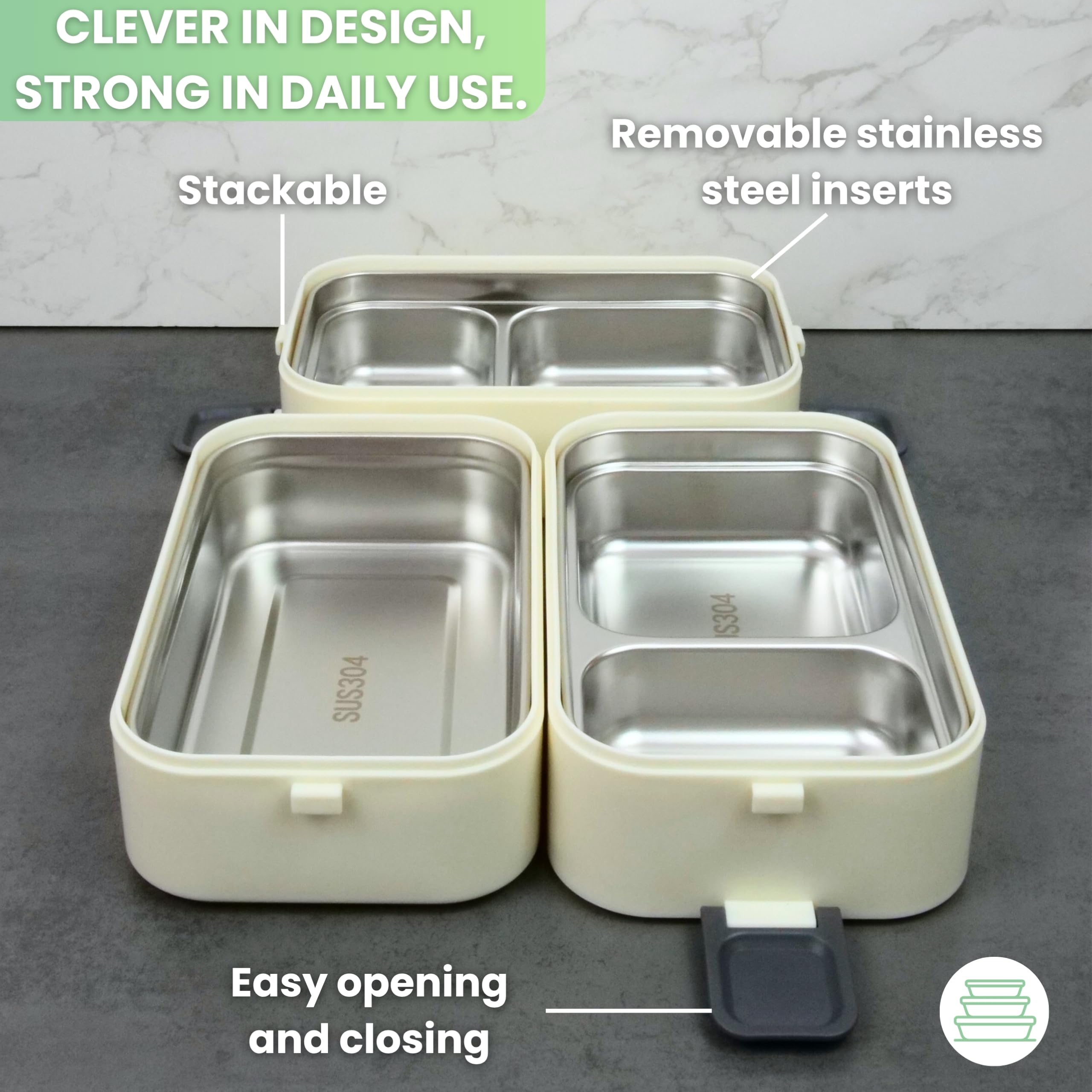 Bento Boîte à déjeuner « Jamie » 2700 ml, à 3 étages, avec couverts et compartiments, en acier inoxydable de qualité supérieure, sans BPA, grande, pour adultes, anti-fuite et passe au
