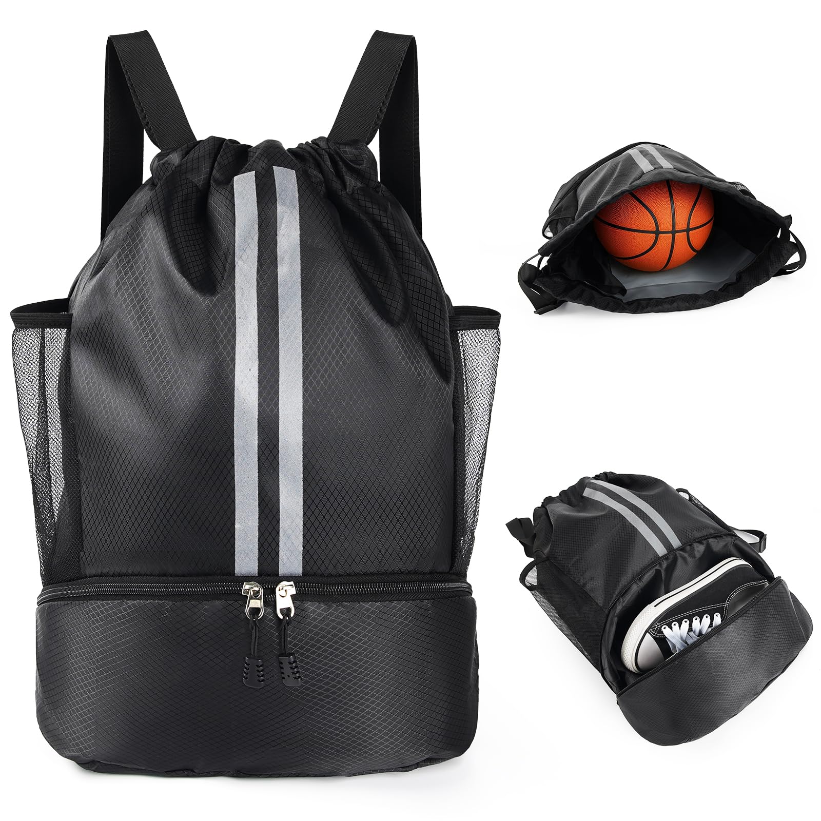 Setgoold Drawstring Bag Unisex Waterproof Swimming Bag PE Bag Oxford Fabric Sport Backpack for Travel School Climbing Hiking, Backpack With Shoe Compartmen, Wet And Dry Separation