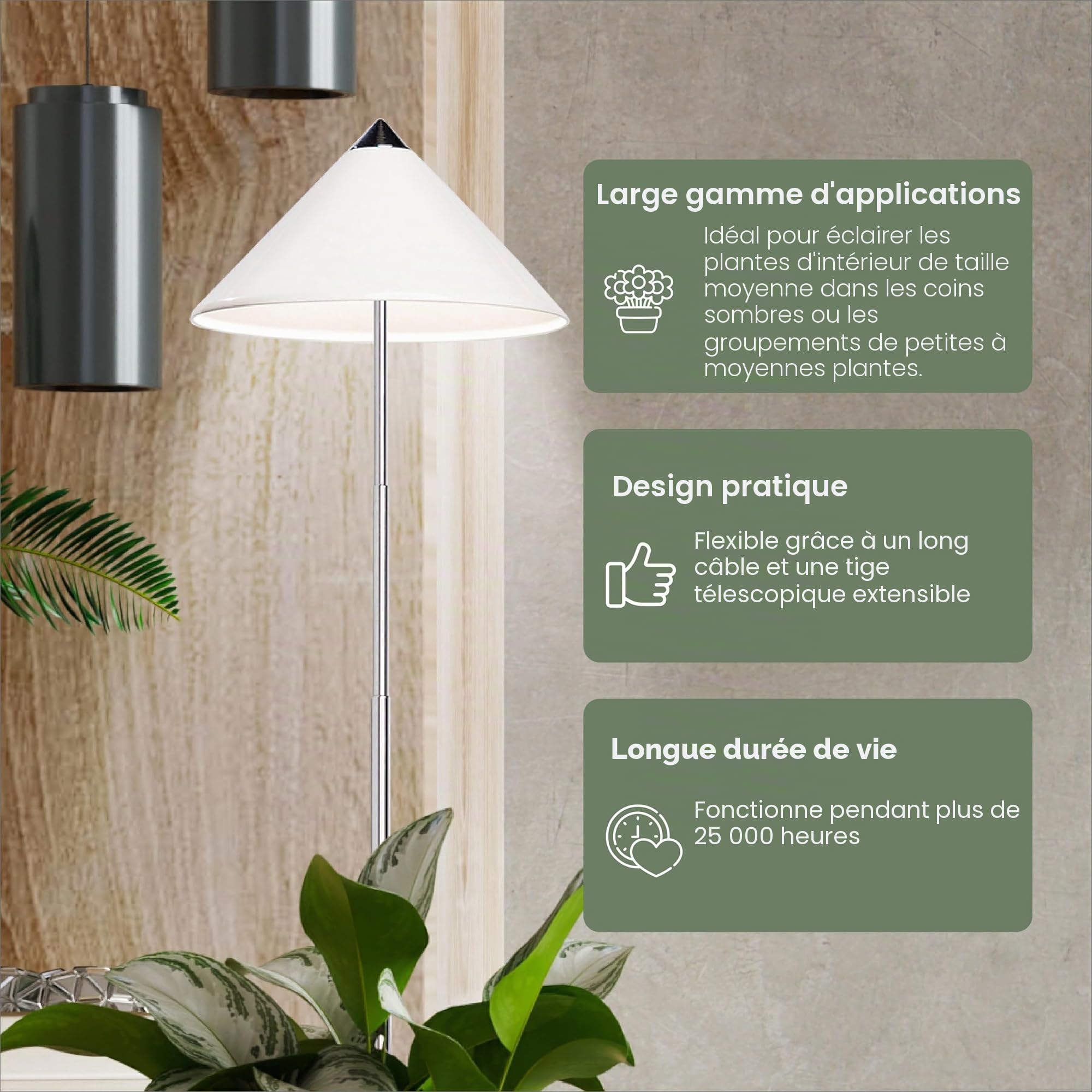 Parus by Venso Lampe à plantes SUNLiTE 7W blanc, lampe de croissance LED avec tige télescopique, lampe de croissance pour plantes d'intérieur et plantes vertes