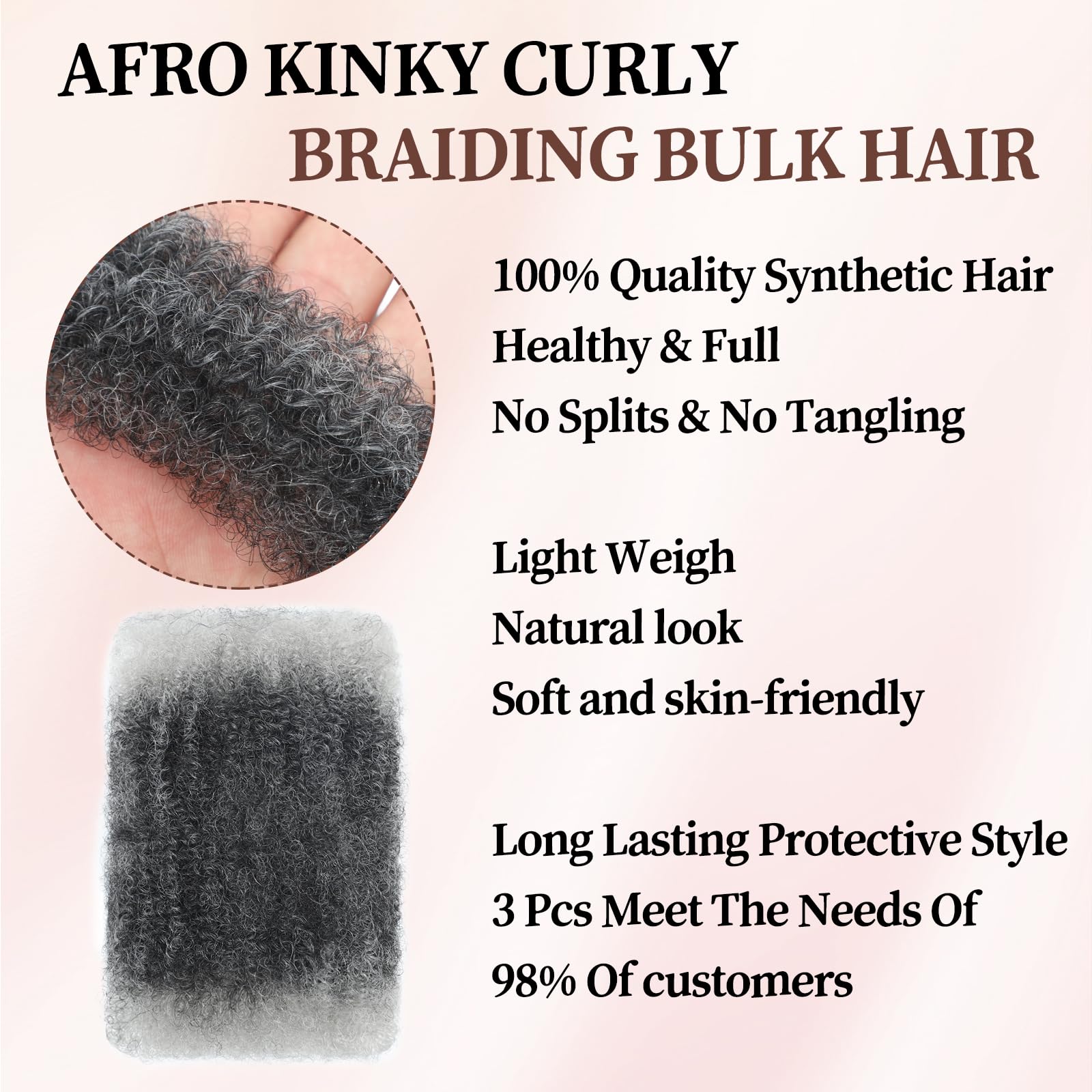 XIIMENALU Afro Kinky Curly Braiding Bulk Hair For Mini Twists Afro Kinkys Bulk Synthetic Cuban Twist Hair Soft Locs Micro Spring Twist For Dreadlocks Loc Repair (Tgery - Image 3
