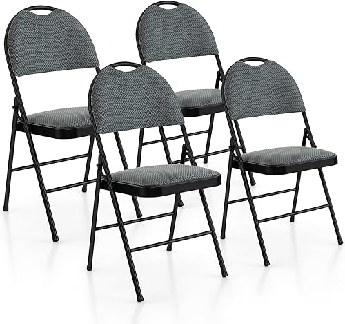 Miniatura 9 de Safstar - Paquete de 6 sillas plegables con asiento acolchado, sillas plegables de acero metálico con asiento tapizado y asa portátil, sillas