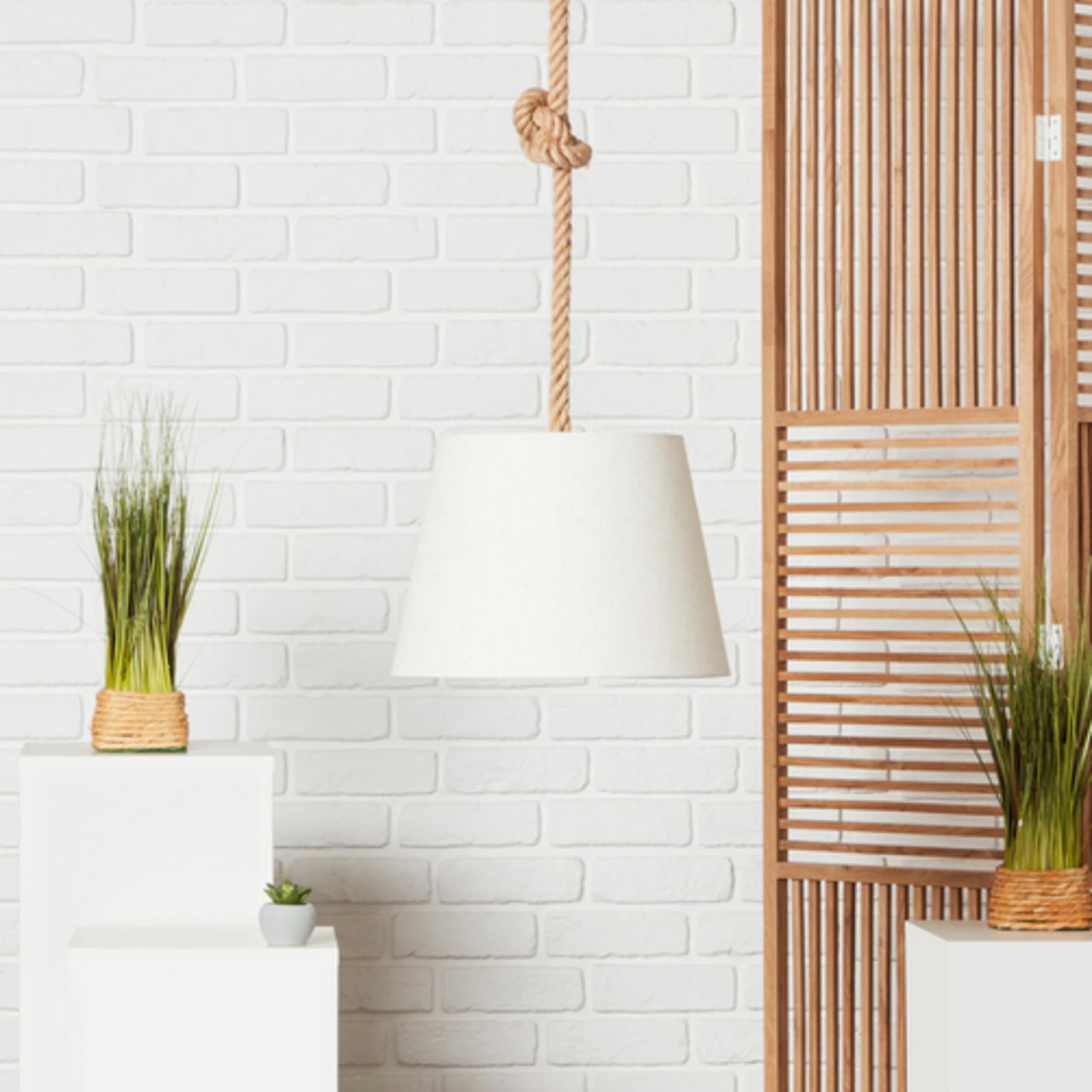 Lightbox Boho Hängelampe mit Stoffschirm & Seil-Kabel - natürliche Pendelleuchte Ø 35 cm - Lampe für Esstisch, Wohnzimmer & Schlafzimmer - E27 Fassung exkl. LED