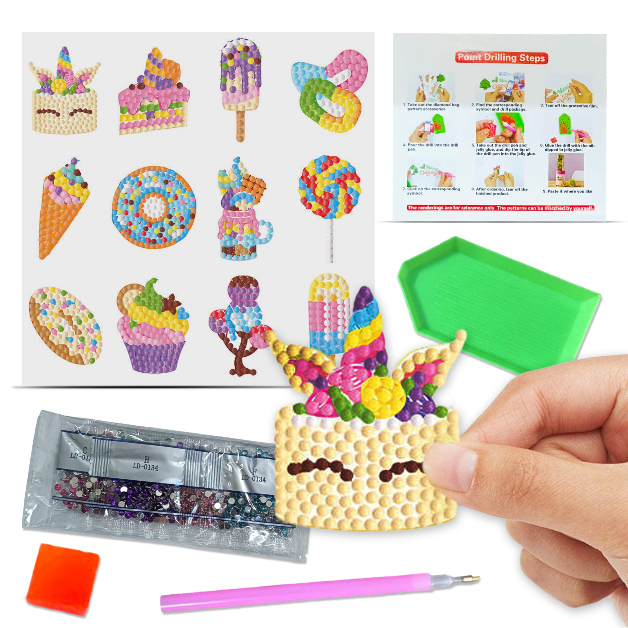 LitVibes DIY Diamond Painting 5D Stickers,Mosaic Diamond Stickers Art and Craft kit for Kids & Children - (Cute Dessert Designs)