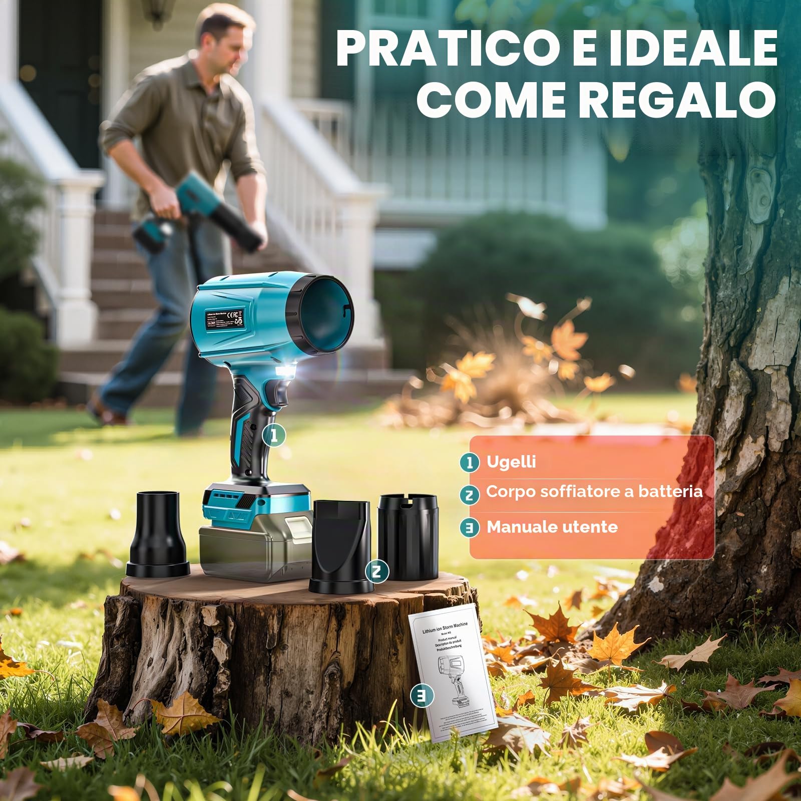 Ecarke Soffiatore a batteria compatibile con Makita 18V, motore brushless 80.000 giri/min, velocità aria 60 m/s & pressione 850 g, soffiatore portatile per foglie, polvere & neve (senza batteria)