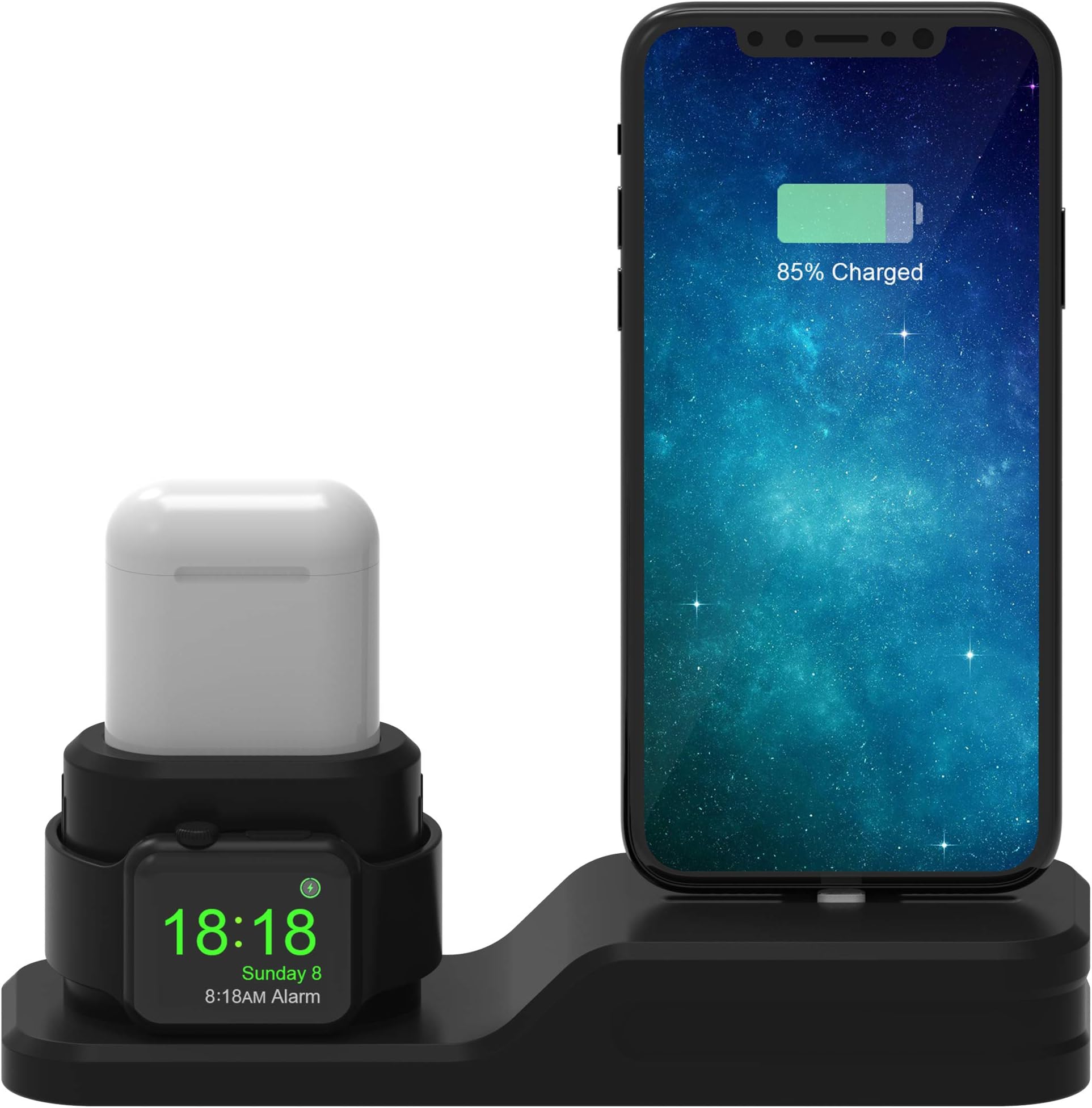 Sincetop Compatible with iPhone Apple Watch Charging Station 3 in 1 iWatch Charging Stand Docking Station for iWatch Series 5/4/3/2/1 NightStand Mode & Airpods iPhone XR X XS 8 7 6 Plus - No Charger