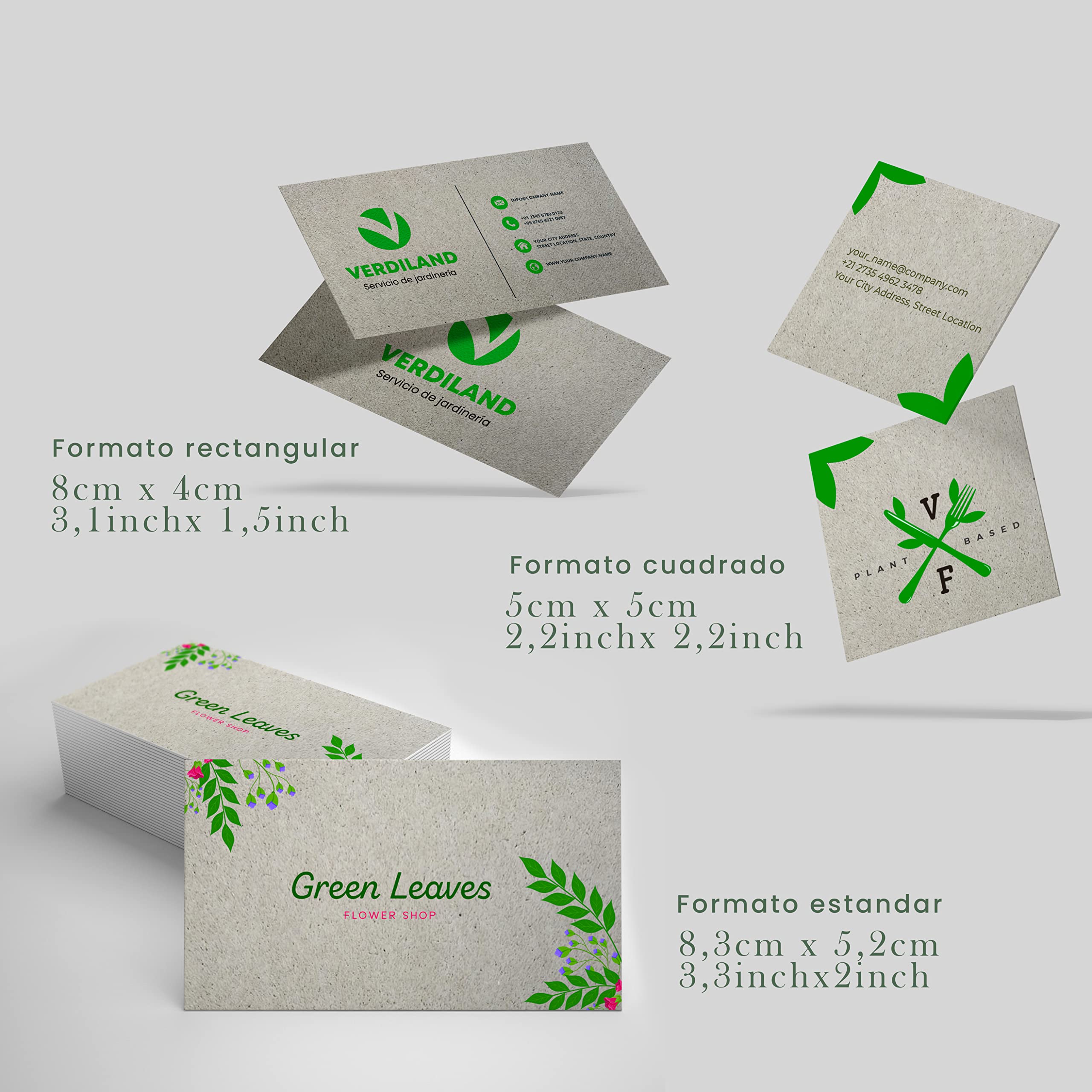 Tarjetas Personalizadas Biodegradable Césped de 400gr – Tarjetas de Visita Ecológicas para Empresas en Papel Reciclado – 250/500 y 1000 unidades