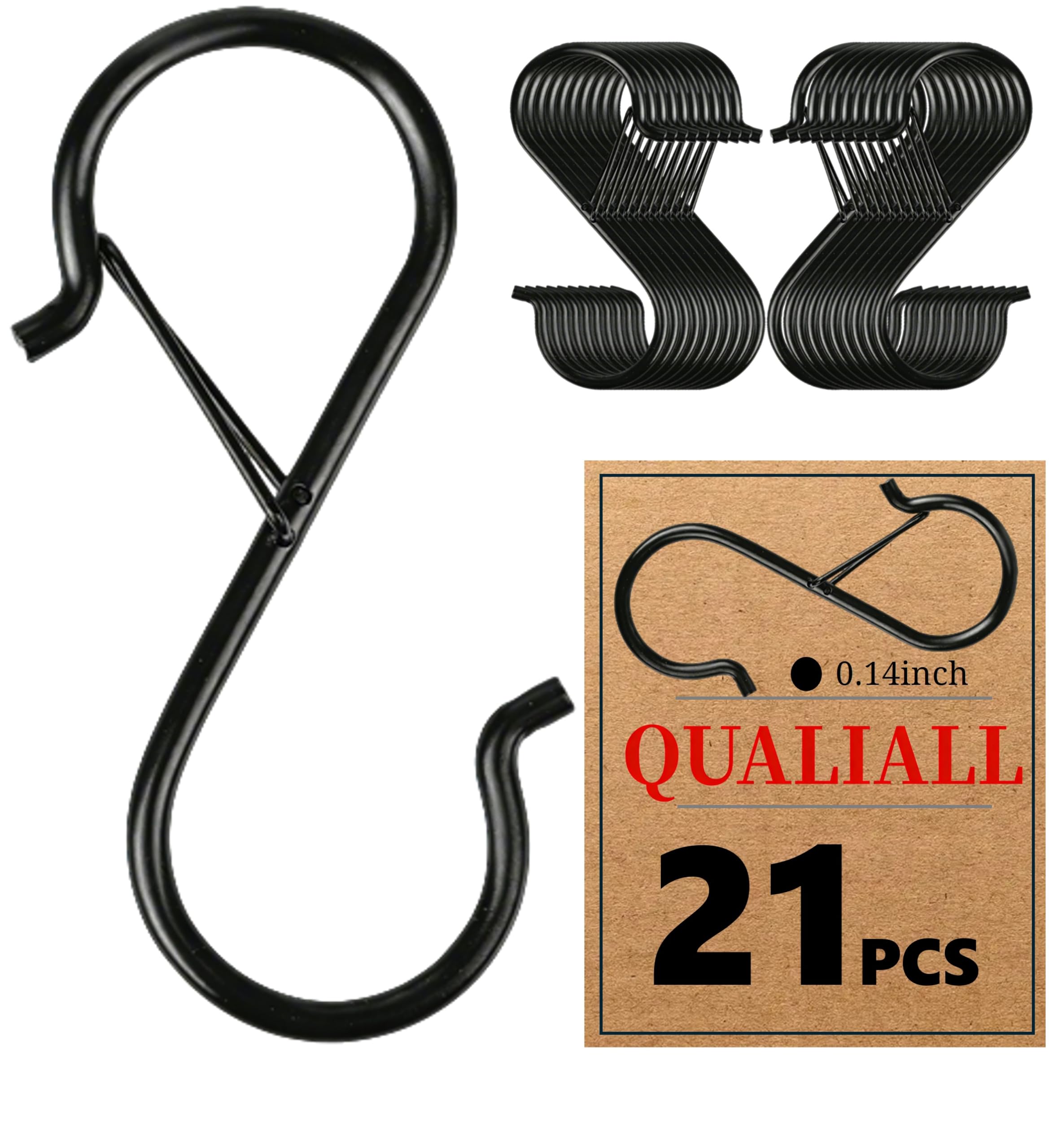 QUALIALL Metal S Hooks with Safety Buckle for Hanging, for 0.5" Rod