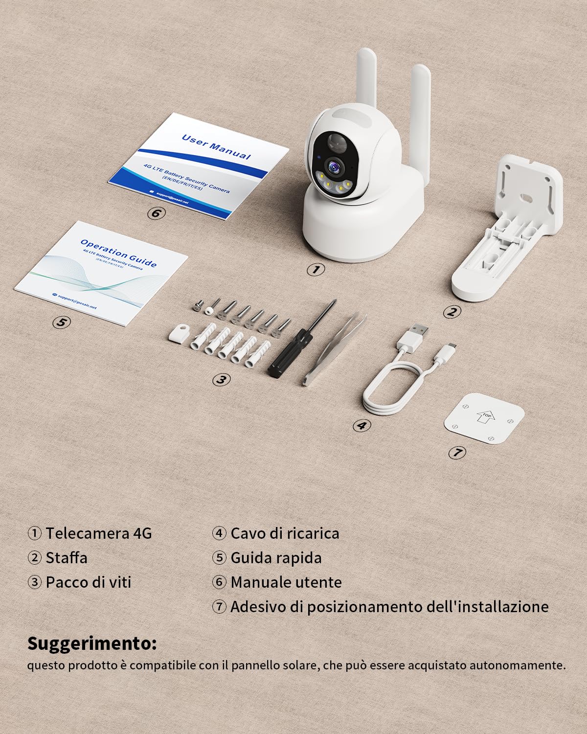 4G LTE Telecamera Interno con SIM, 2K 360° PTZ Telecamera Senza WiFi | Videocamera Sorveglianza Senza Fili Indoor, Visione Notturna a Colori, PIR Rilevamento, IP66, Per Neonati, Anziani e Animali