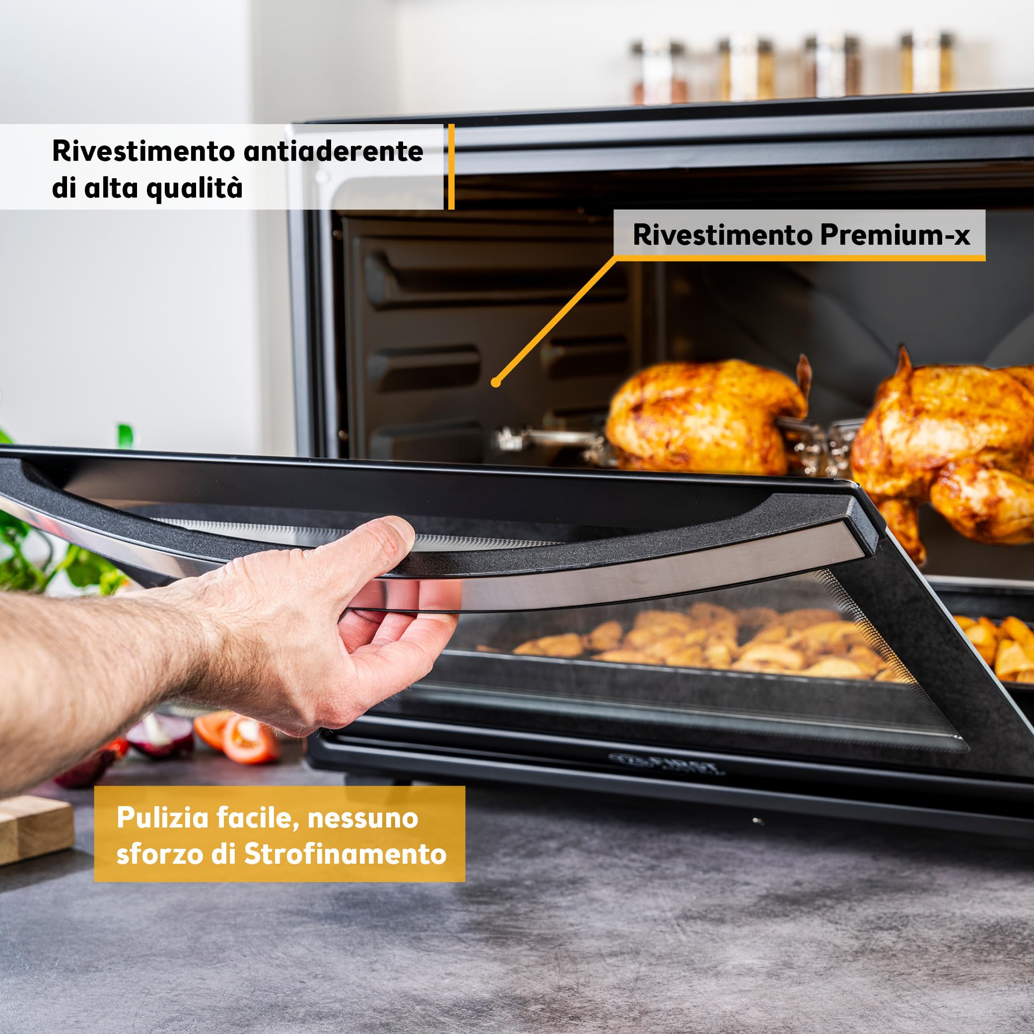 TZS First Austria - Mini Forno 45L 2000W con Premium-X Coating - Fornetto Digitale temperatura fino a 230°C & 4 Livelli - Timer di 180 min & 8 modalità - Spiedo rotante - Cocinas pequeñas & camping