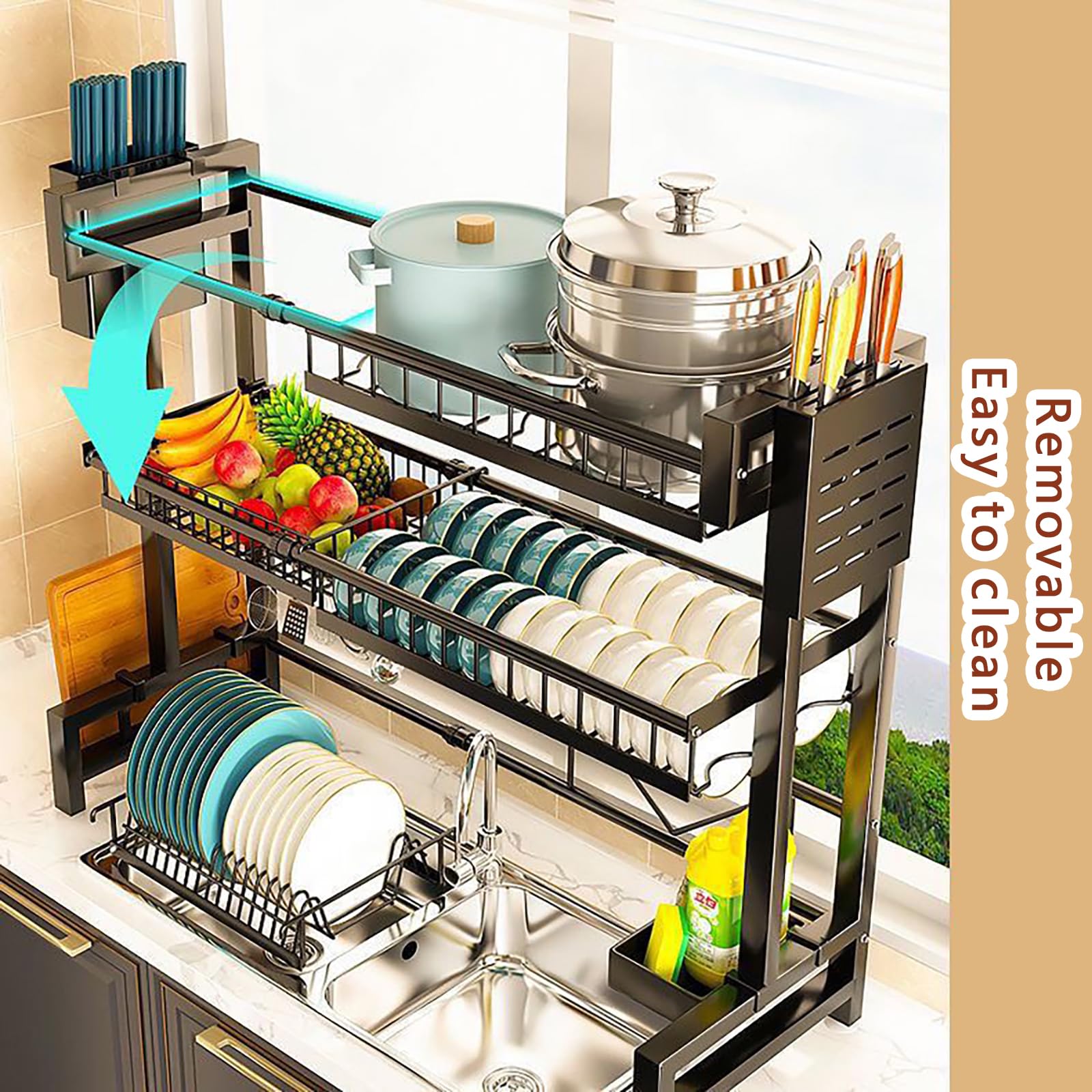 Generisch Escurreplatos para fregadero – Escurridor ajustable de metal de 2 niveles con ventosas, ahorra espacio para la organización de la cocina