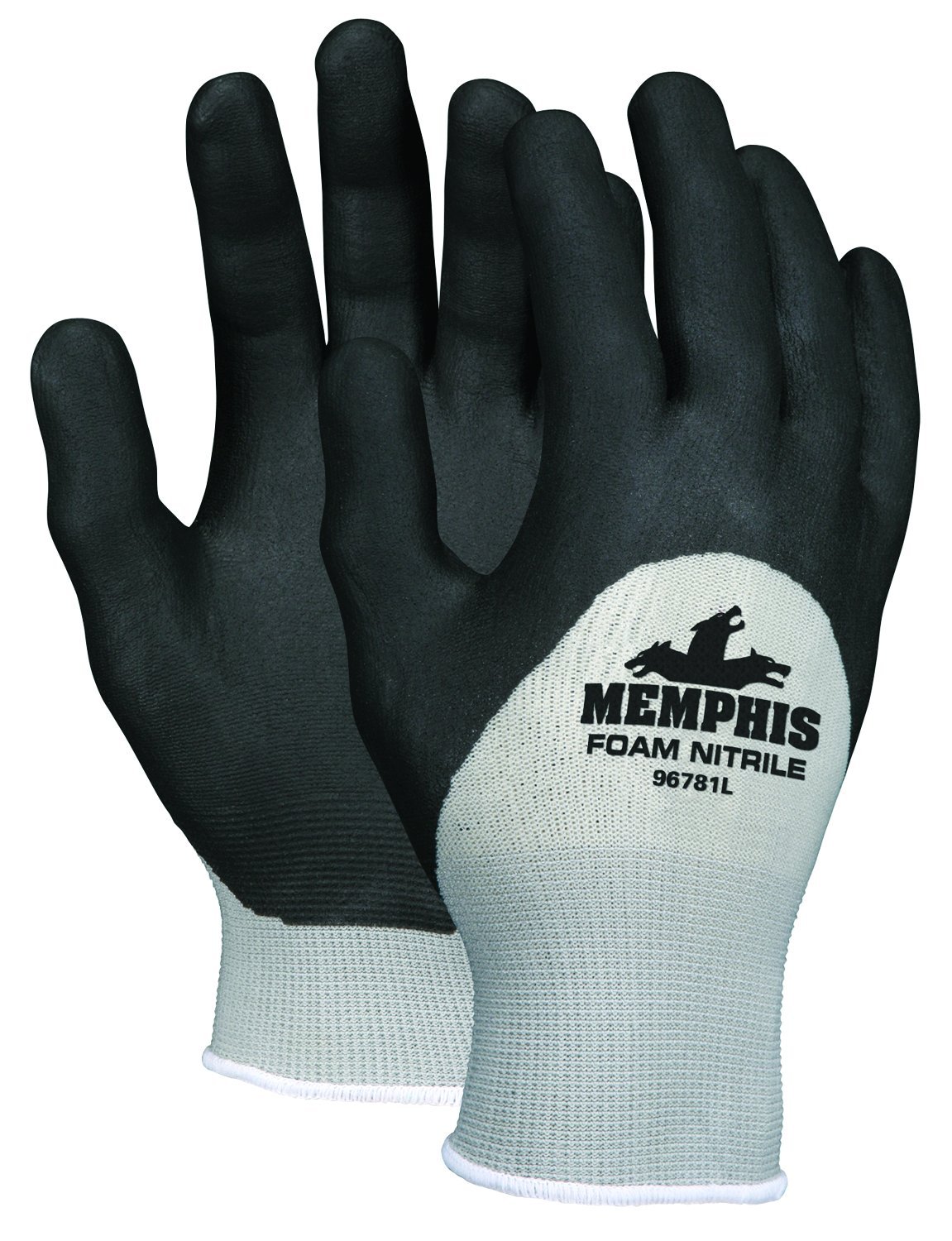 MCR Safety 96781XL Seamless Nylon Knitted Memphis Gloves with Black Foam Nitrile Dipped Palm Fingers and Knuckle Black