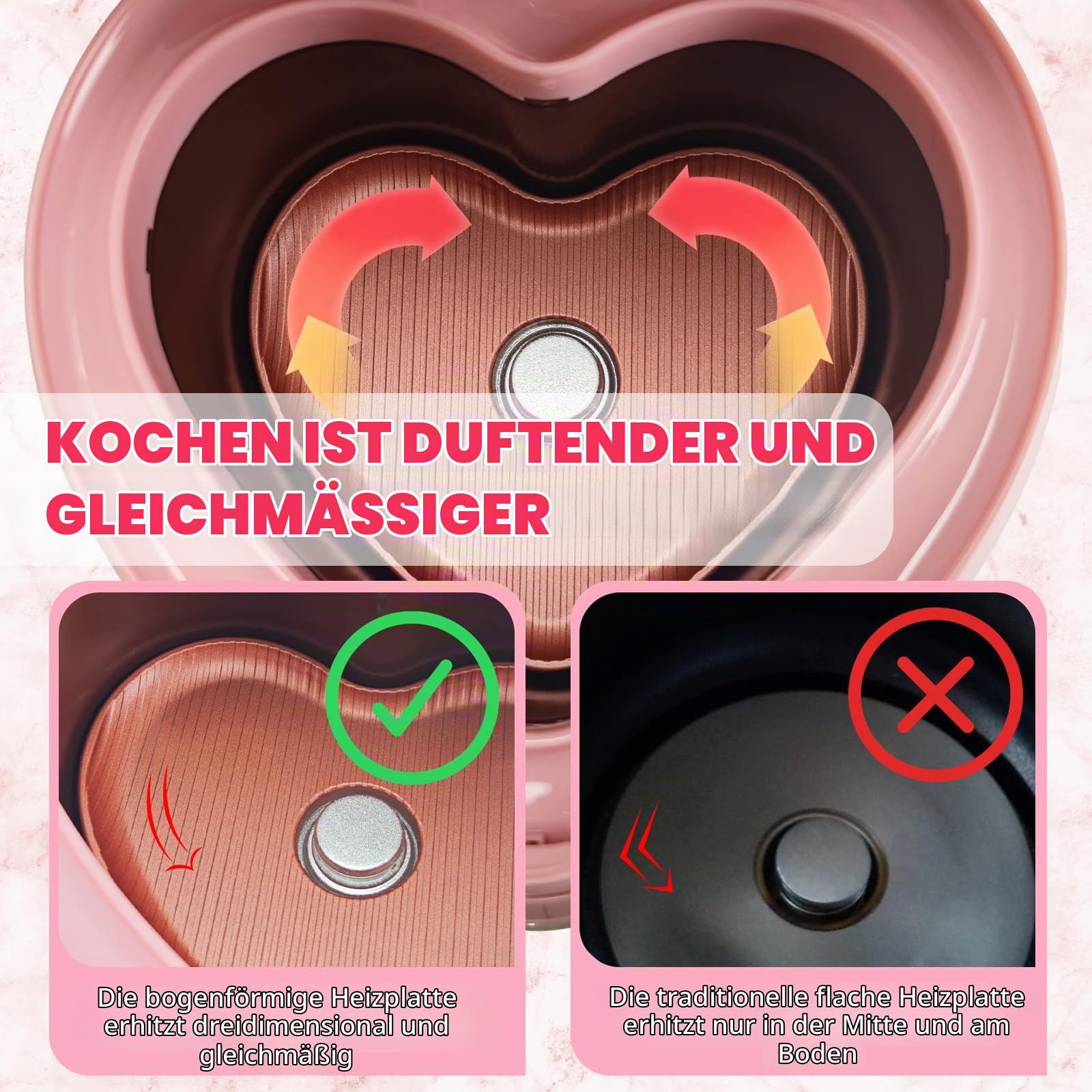 Pfirsichförmiger Reiskocher, 6-in-1-Reiskocher in Rosa, smarter, niedlicher Reiskocher mit Antihaftbeschichtung, voreingestelltem Timer und automatischer Warmhaltefunktion, ideal als Geschenk, 1,8 l