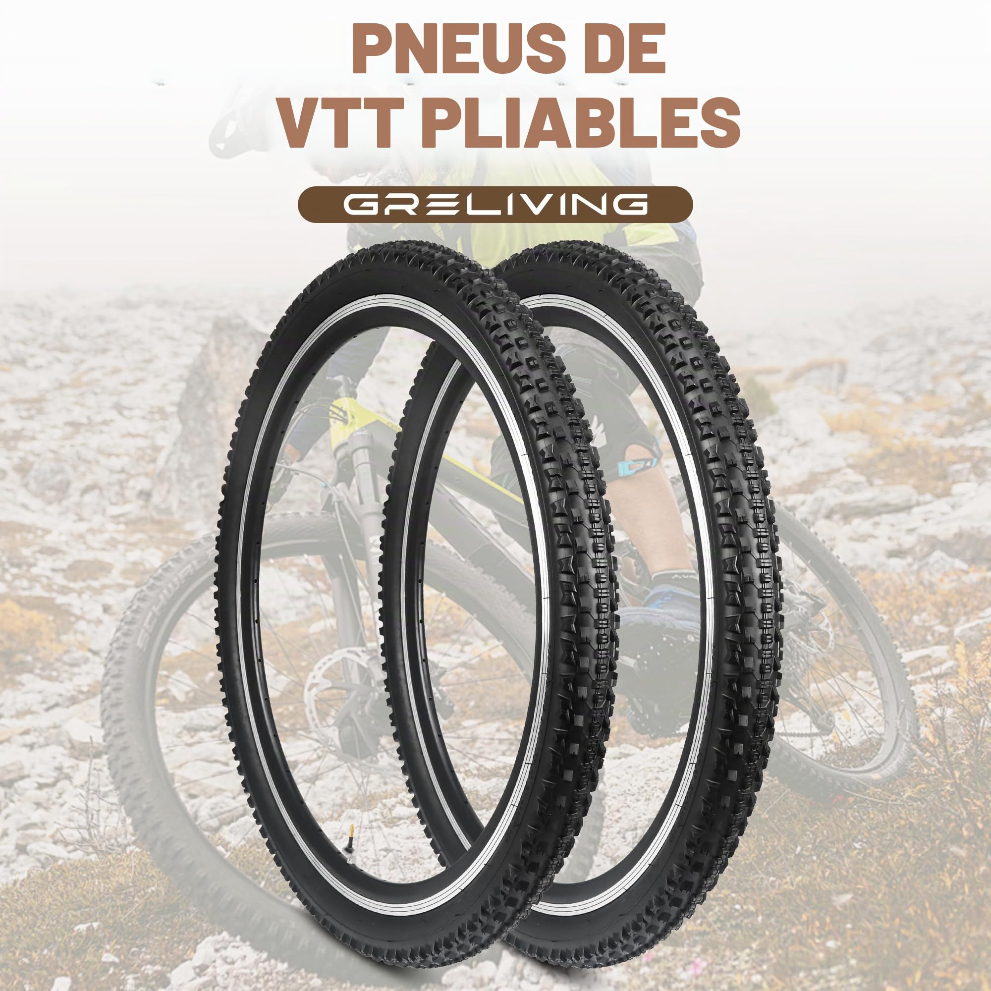 Lot de 2 pneus de vélo de route 26/27,5/29 x 2,1"