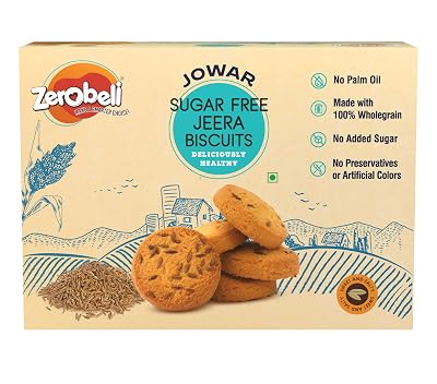 Zerobeli Sugar Free Jowar Jeera Biscuits - 375g | Guilt-Free | Perfect Blend of Nutrition | Ideal for Health-Conscious C