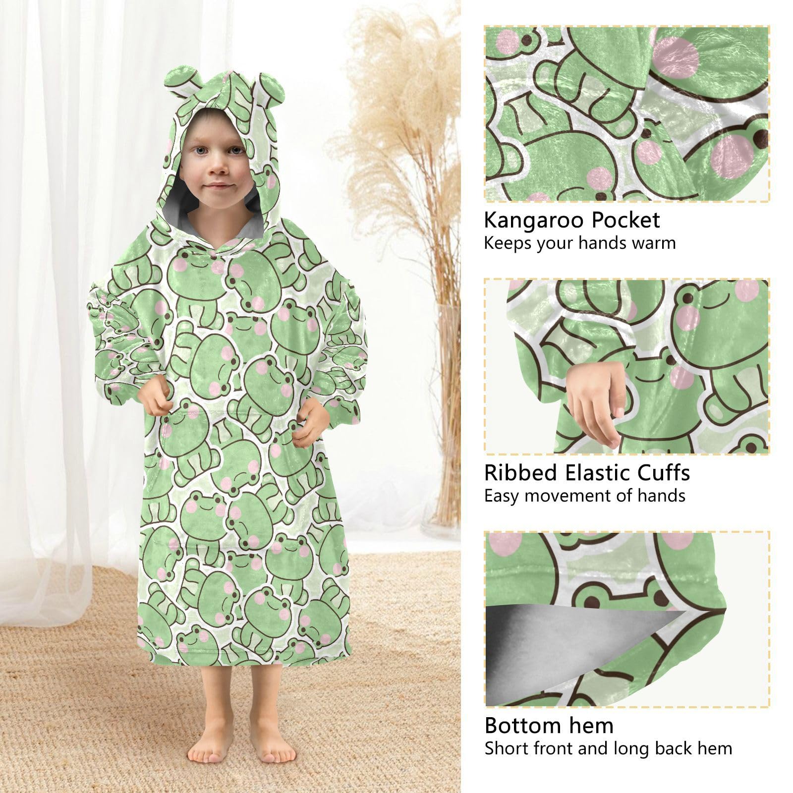 Oversized Blanket Hoodie for Kids Adult Girls Boys Fleece Hoodie Blanket Frog Super Warm Plush Wearable Blanket Hoodie Sweatshirt with Roomy Pocket - Image 4