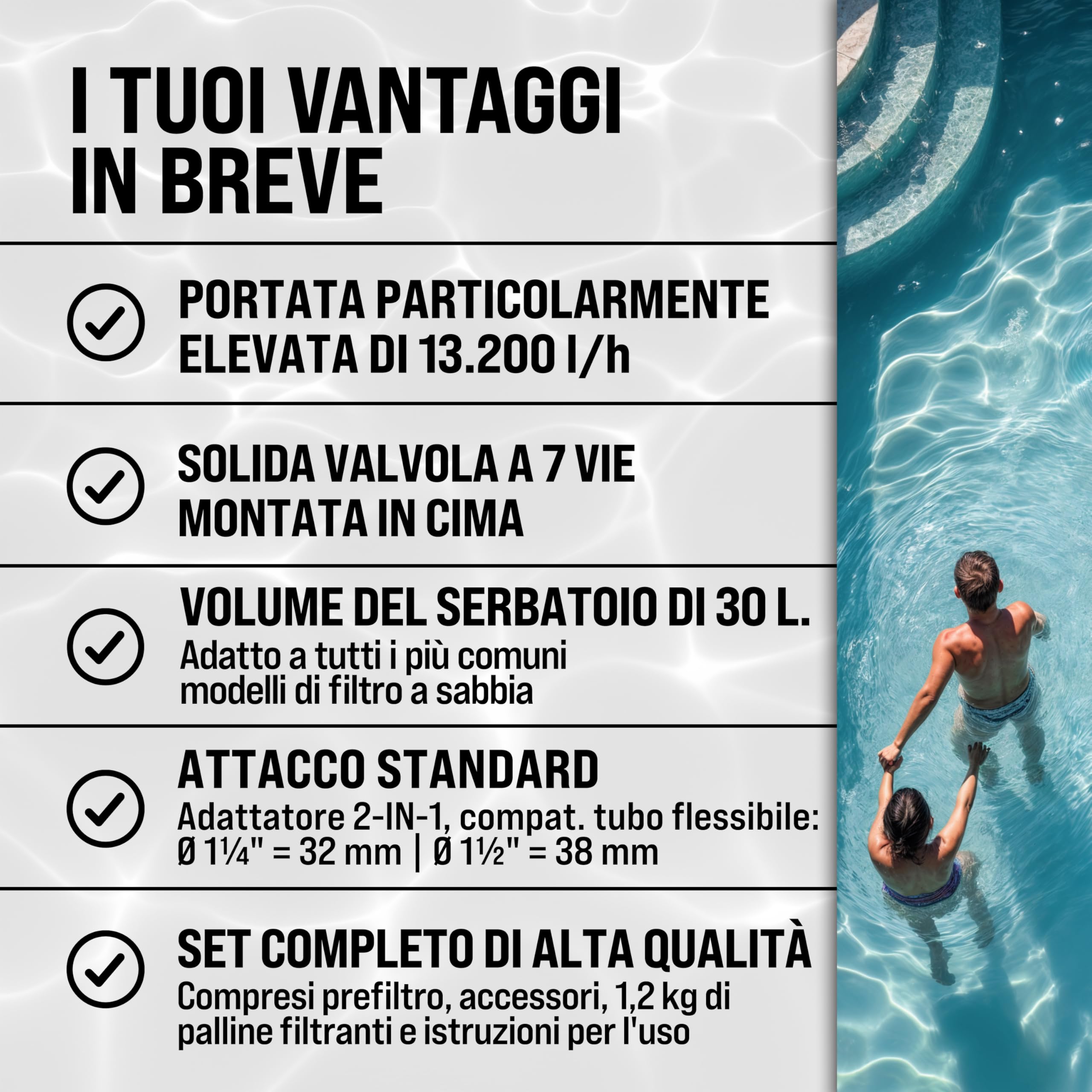 MONZANA® Filtro per Piscina a 7 Vie 11.000 L/h Serbatoio 30L Valvola 7 Vie Sfere Filtranti da 700g