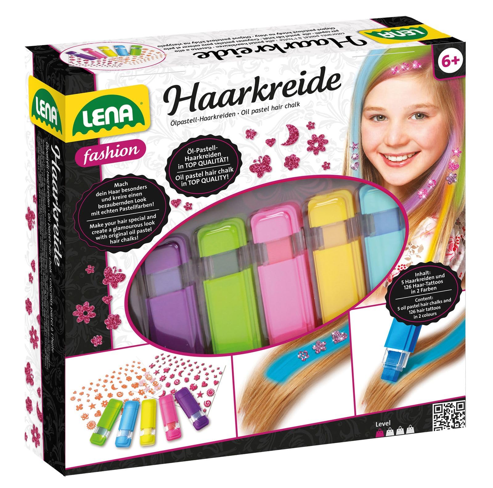 Lena 42536 Fashion Set kreda do włosów, od 6 lat do 99 lat