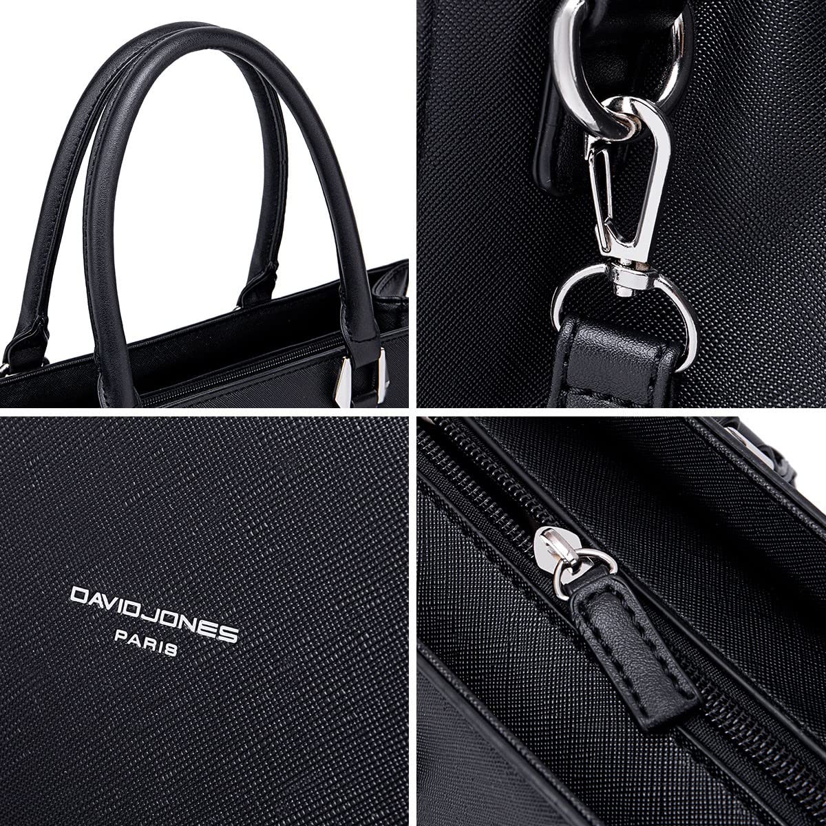 David Jones - Grand Sac à Main Femme - Cabas Fourre-Tout Cuir PU Rigide - Sac Elégant Ville Travail Poches Multiples - Shopper Porté Epaule Bandoulière - Capacité Moyenne - Mode Chic