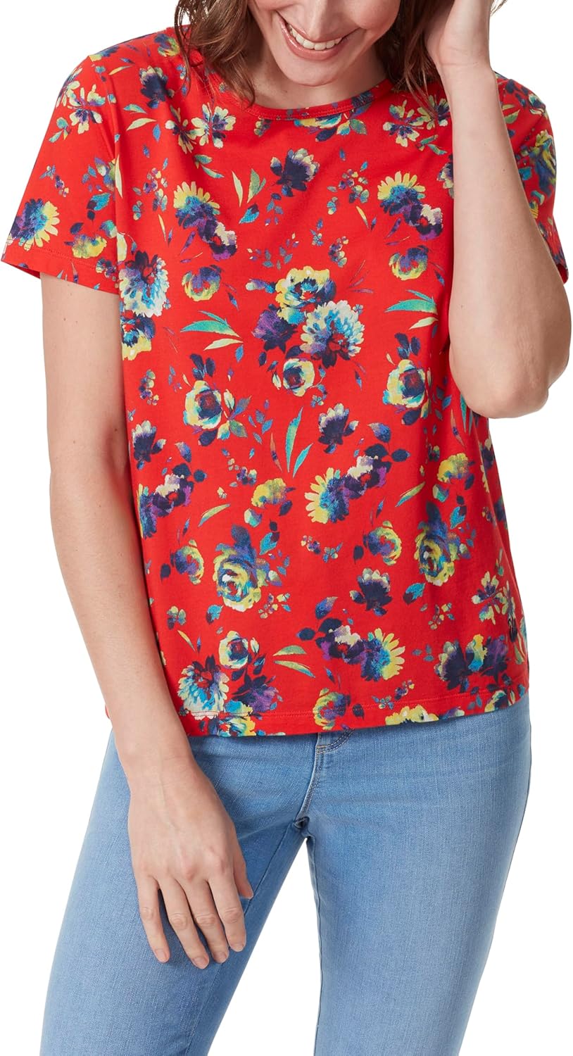 Gloria Vanderbilt Womens Amanda Short Sleeve Knit Tee Shirt with Wide Crew Neck Standard