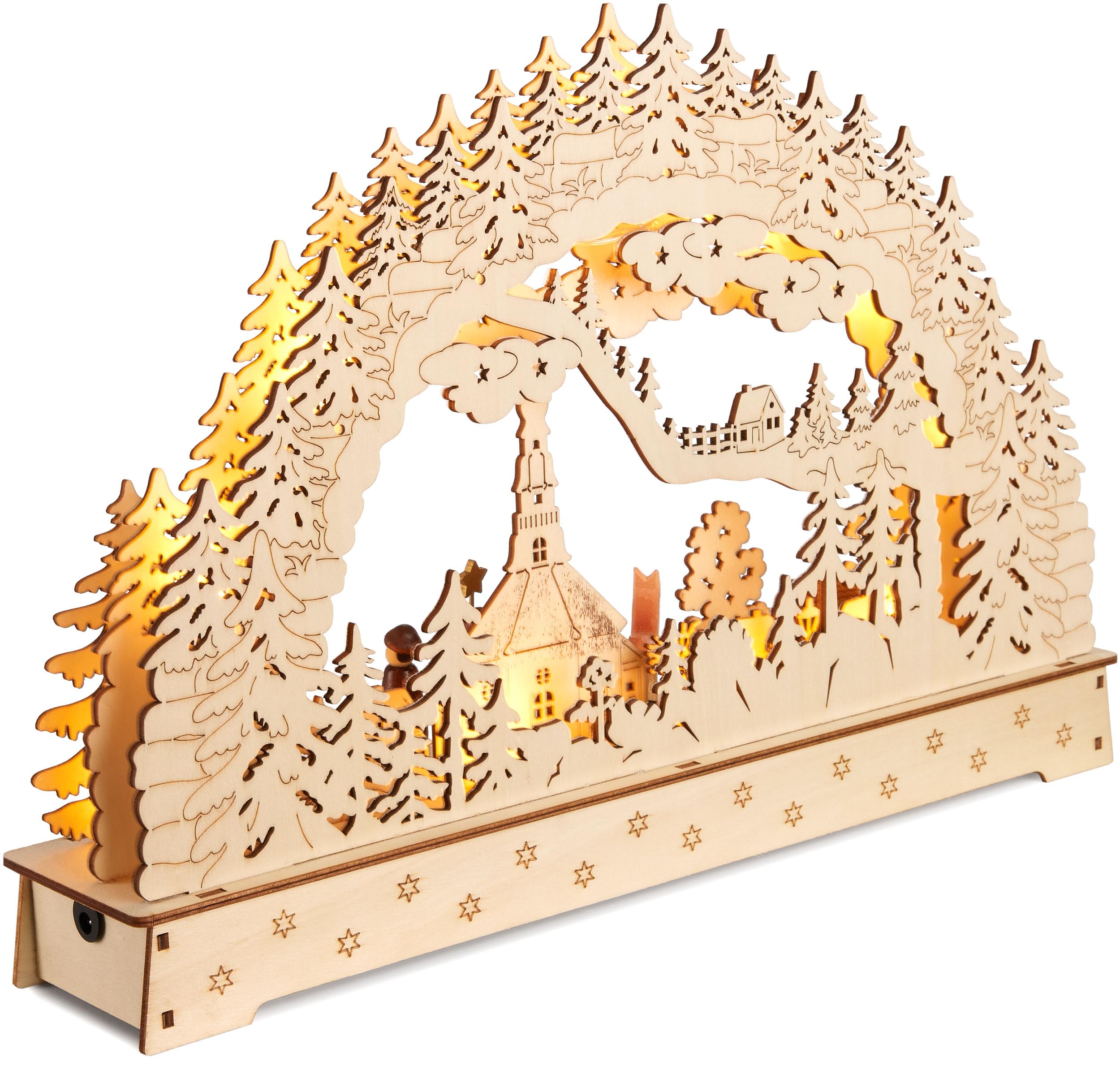 BRUBAKER 3D Lichterbogen - LED Schwibbogen - Sternsinger - LED-Beleuchtung mit Batterie und Kabel - Holz Natur - 27 x 40 x 7,5 cm - Handbemalte Figuren - Weihnachtsdeko für Tisch und Fenster