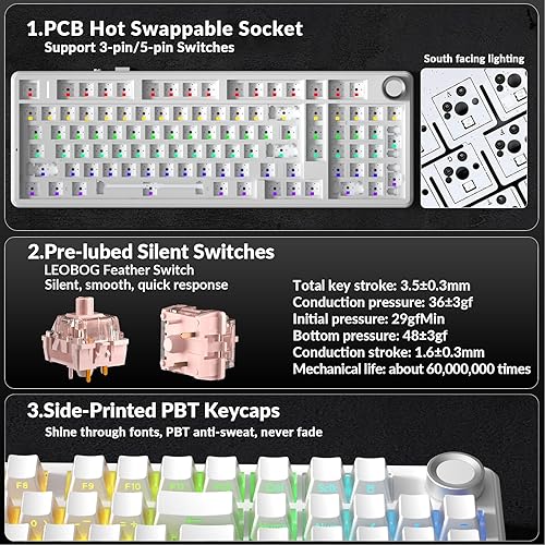 Miniatura 5 de AULA Teclado mecánico inalámbrico F99 Pro, versión silenciosa, BT5.02.4GHzUSB-C, teclado personalizado intercambiable en caliente, estructura de
