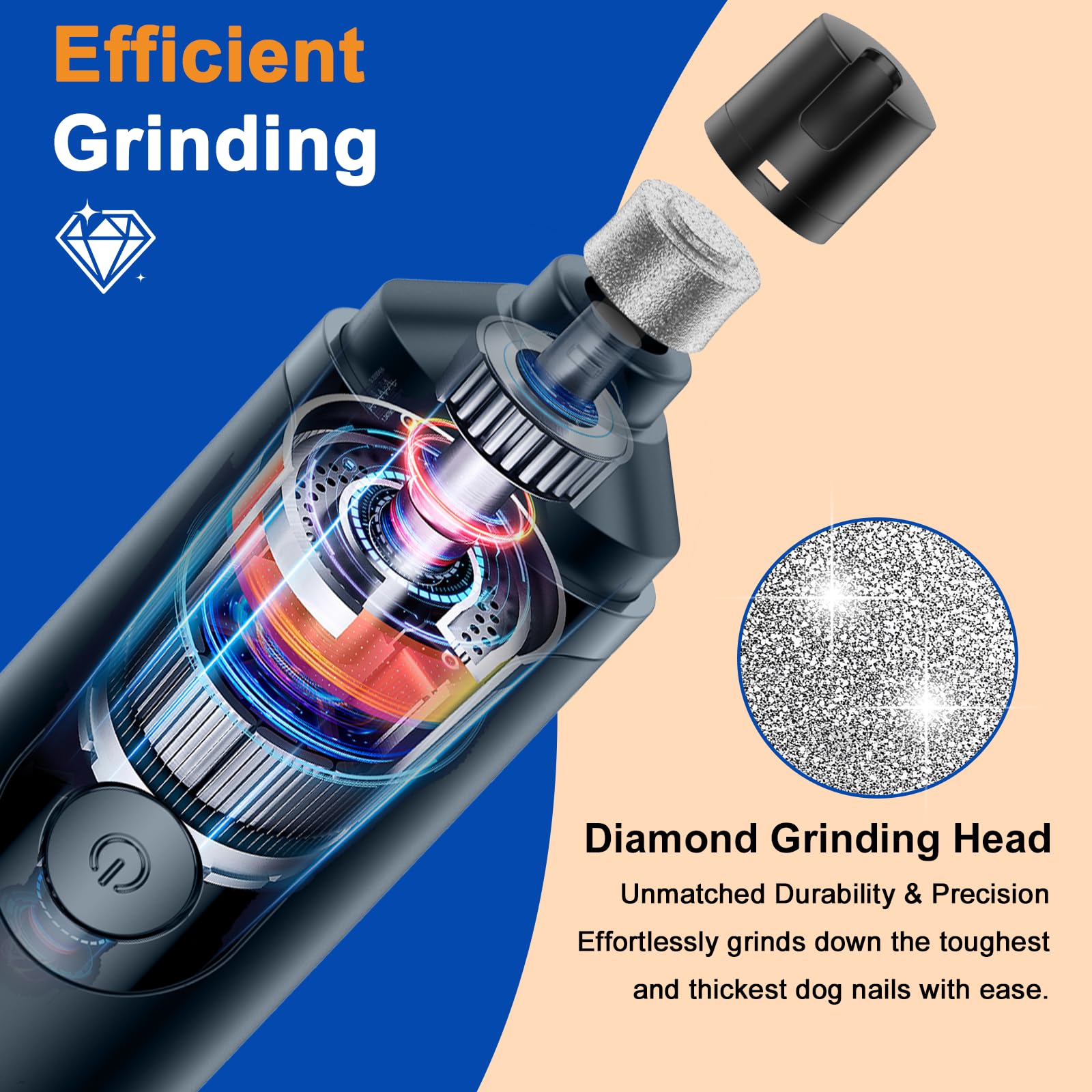 Pet Nail Grinder, Quiet and Low-Vibration Dog Nail Trimmers for Large Dogs, Medium, Small Dogs Cats Pets, Upgrade Professional Electric Pet Paws Toenail Grooming Tool Blue - image 3