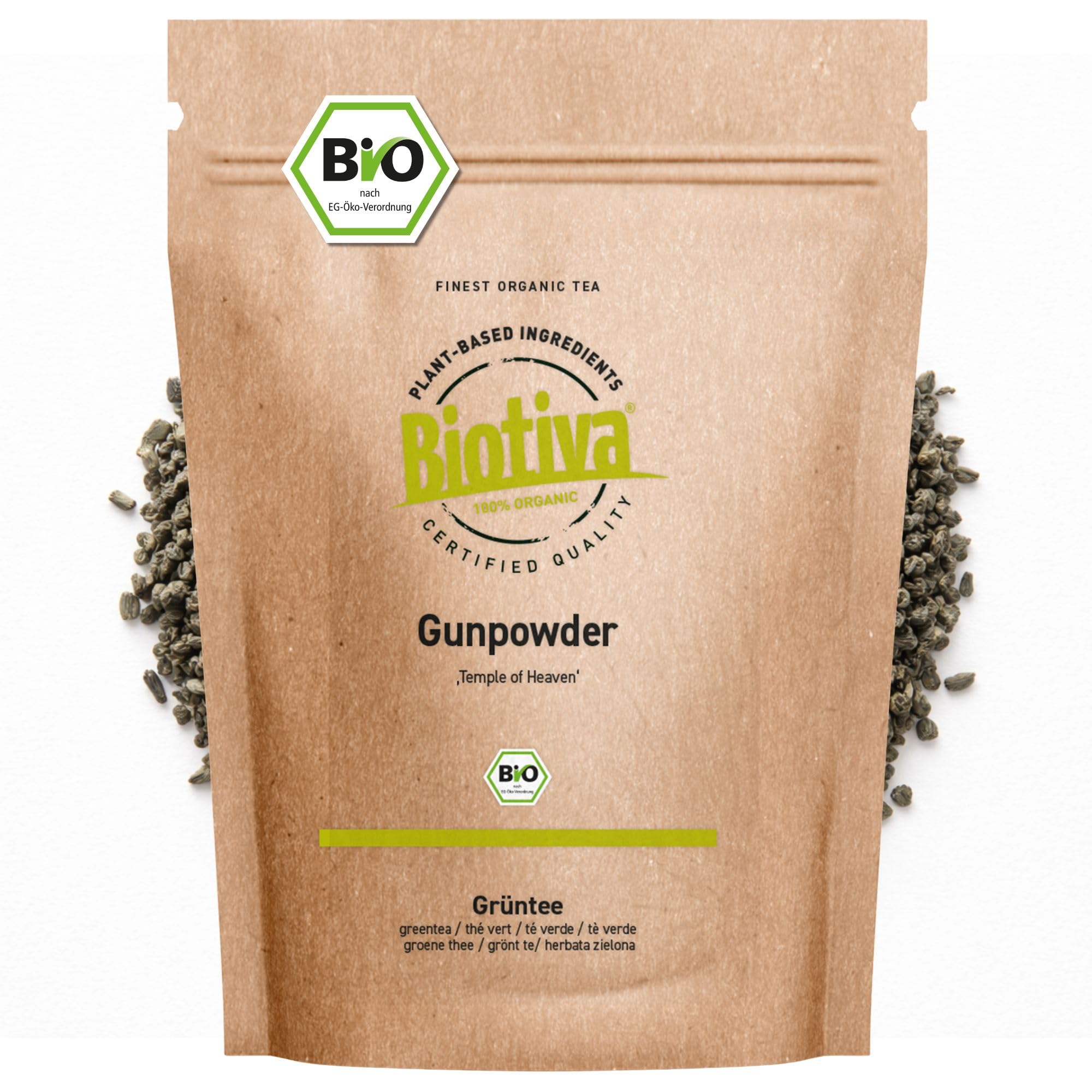 Biotiva Té verde Gunpowder Temple of Heaven orgánico 800 g - hojas de té verde esféricas - agradablemente suave, fresco, delicadamente fino, seco y dulce