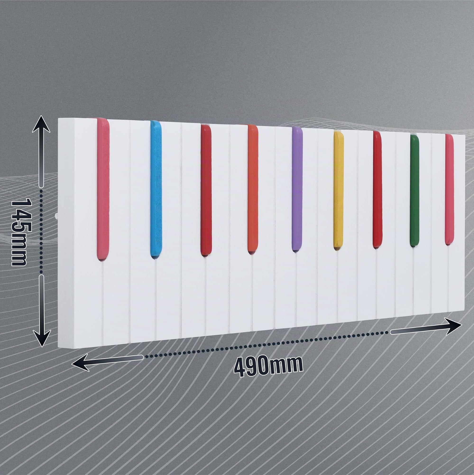 RICOO Garderobenleiste Wandgarderobe Kindergarderobe Piano Design ausklappbar WM1885-L Garderobe Wand Hakenleiste Kleiderhaken klappbar 9 Haken Holz Klavier bunt Garderobenhaken