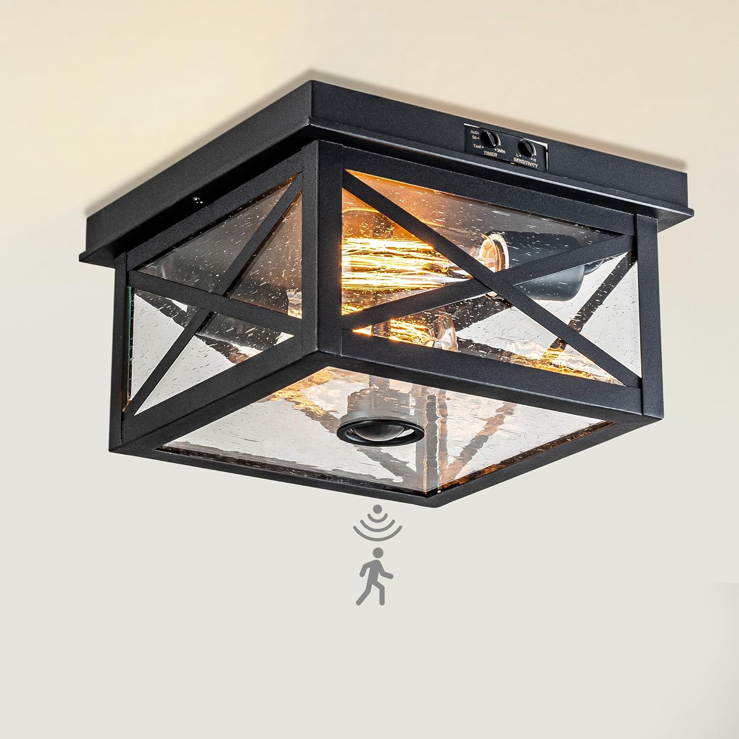 OUPAVOCS Outdoor Ceiling Light with Motion Sensor, Black Flush Mount