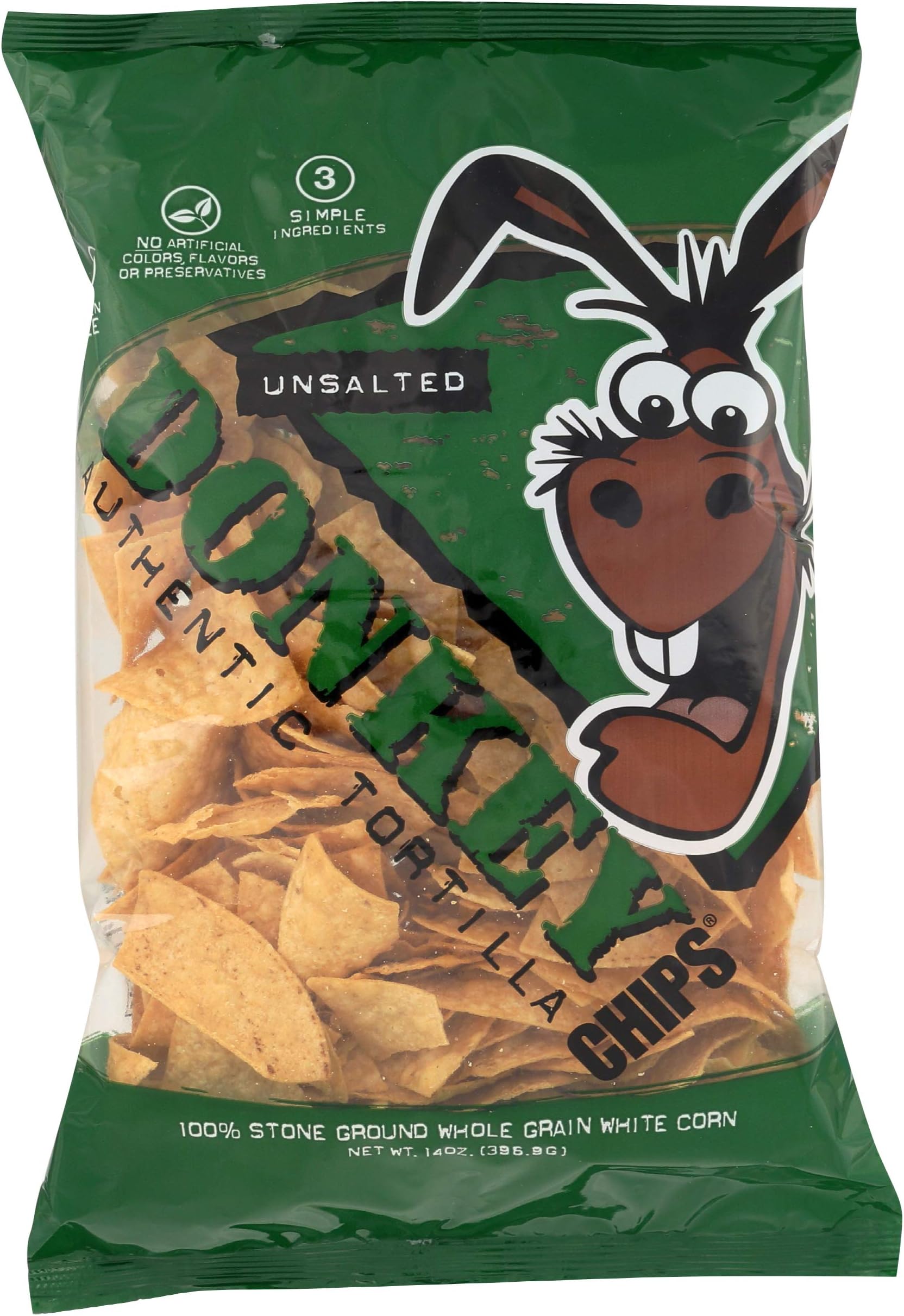 Donkey Chip, Authentic Tortilla Chips, Unsalted, 14 oz
