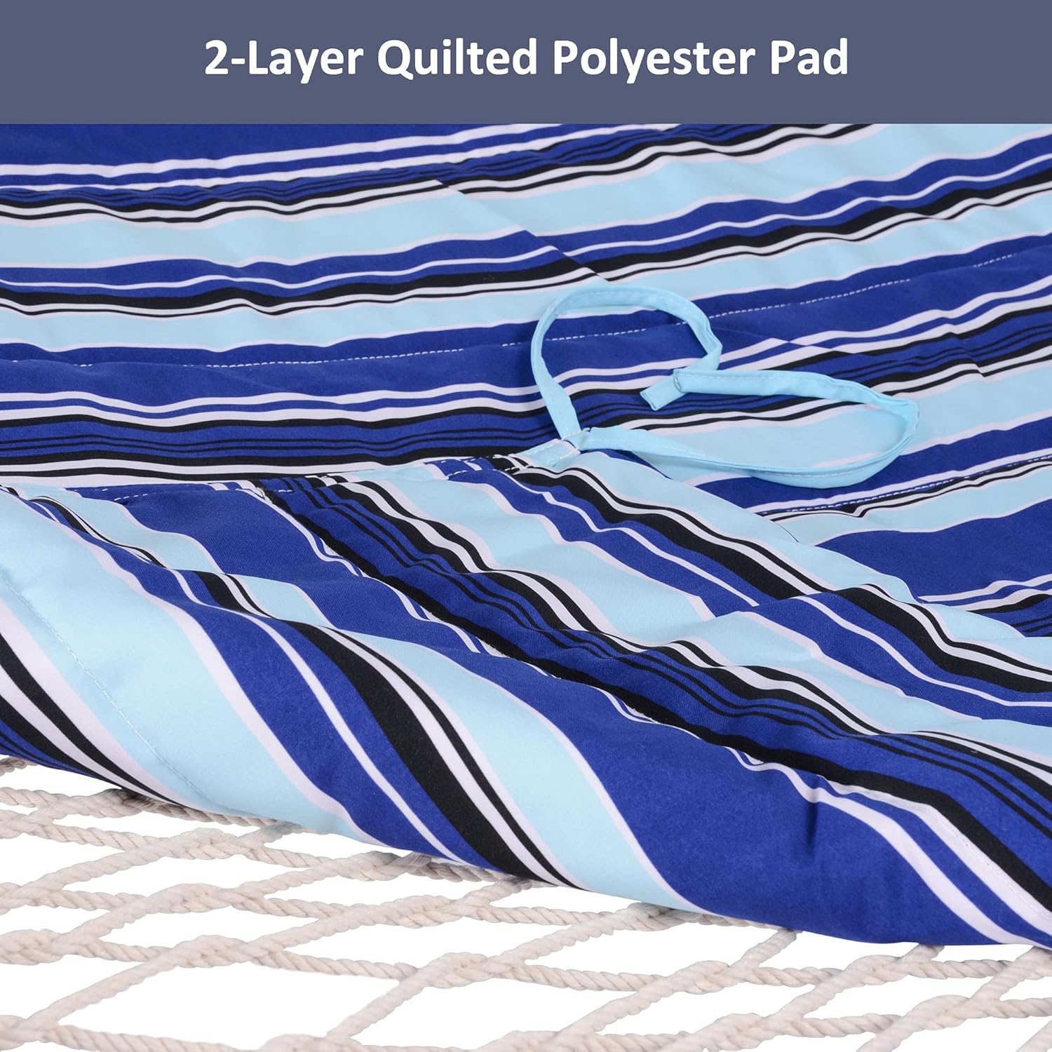 SUNCREAT 2 Person Hammock with Hardwood Spreader Bar, Outdoor Rope Hammock with Polyester Pad, 475 lbs Capacity, Blue Stripes : Patio, Lawn & Garden