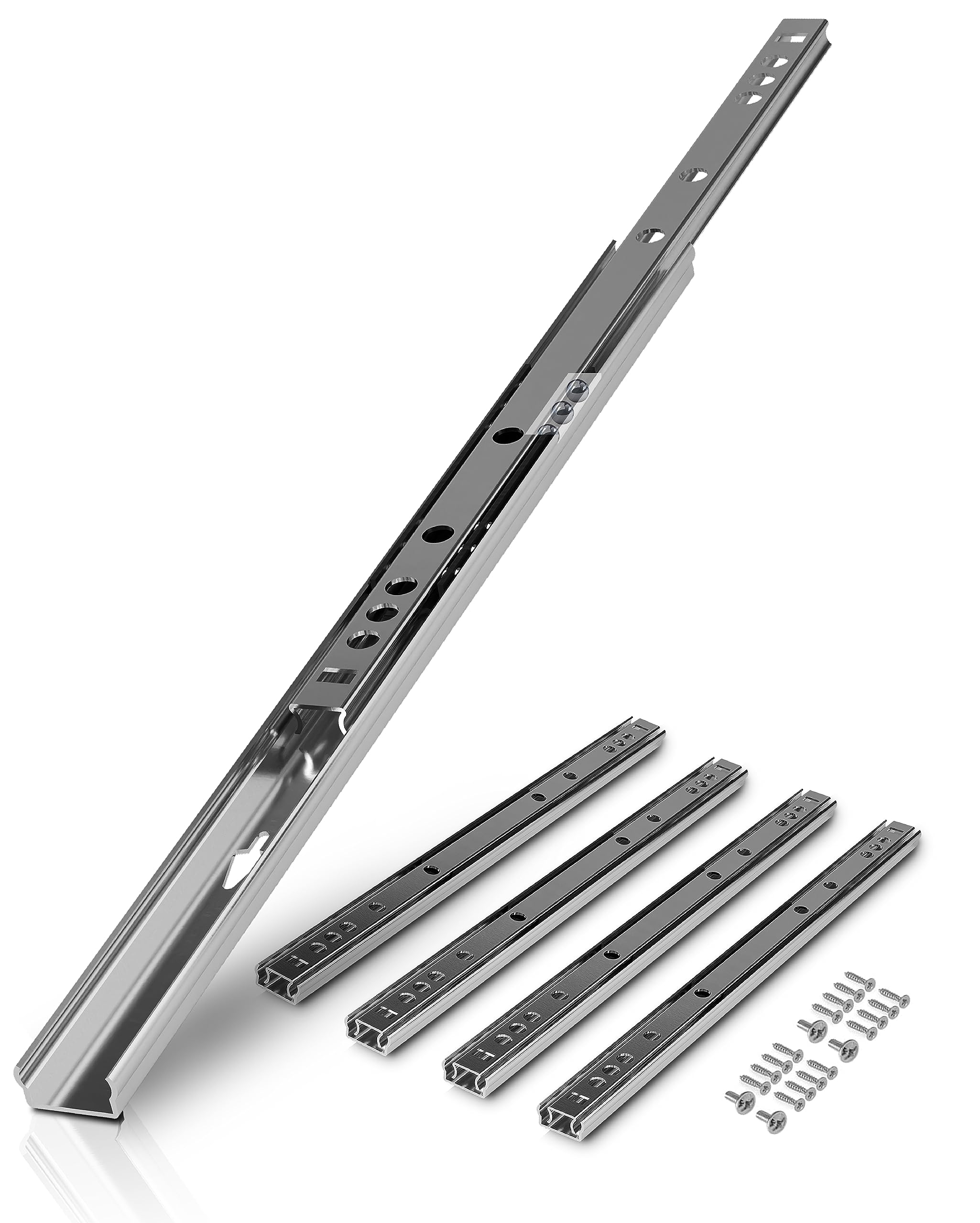 LouMaxx Schubladenschienen 246mm 17mm Nut – 2 Paar (links/rechts) – Auszugsschienen mit Ausrollsicherung – Schubladenauszug für Holzschubladen mit 17mm Führung, einfache Montage, inkl. Schrauben