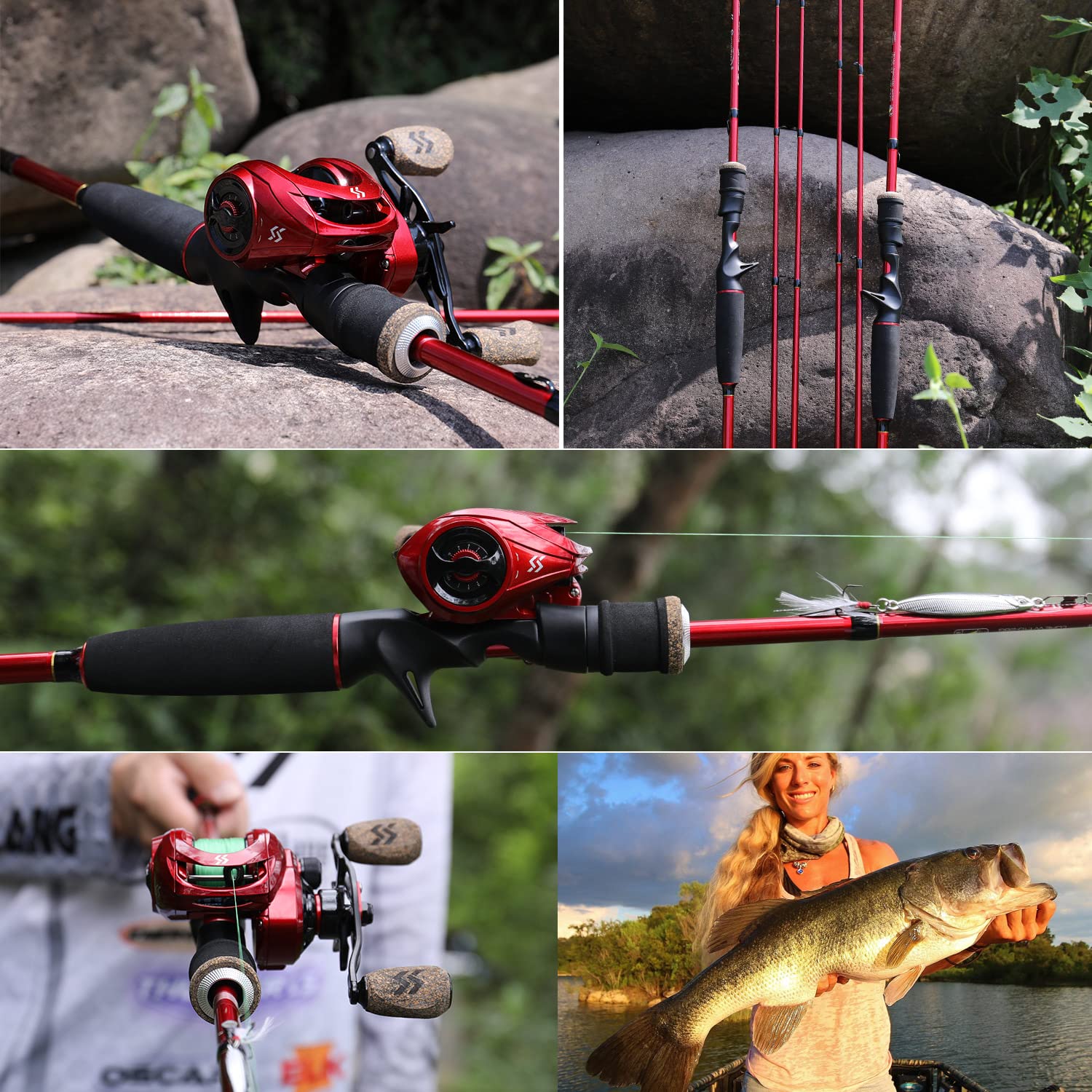Sougayilang Canna da spinning a 2 sezioni, canna da pesca in carbonio da 28 tonnellate, resistente, con guide in acciaio inox, per pesca d'acqua dolce e marina, 2.1QB-P