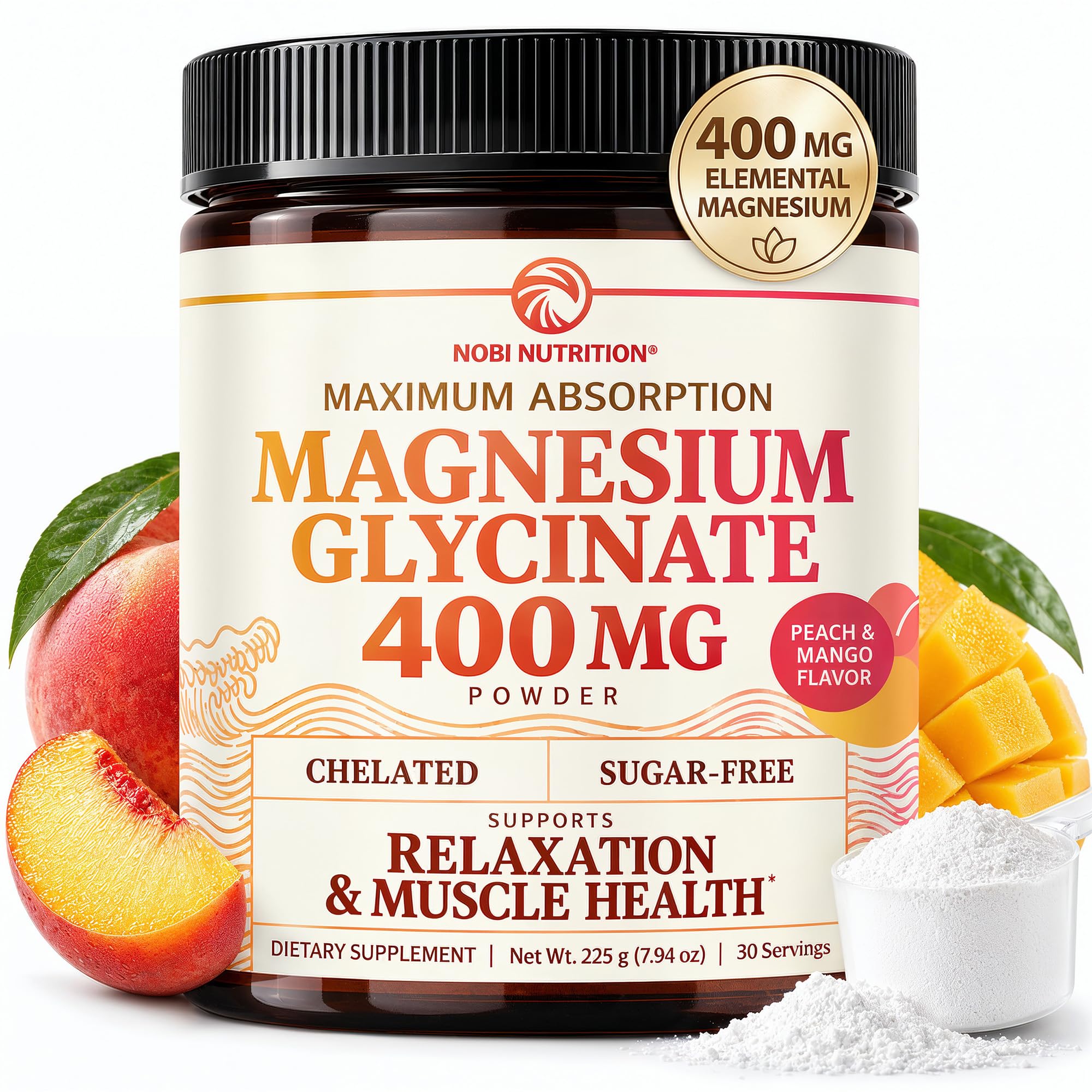 Magnesium Glycinate Powder 400MG, Sleep & Relaxation Support, Sugar-Free
