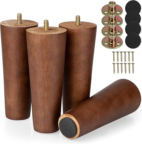 Miniatura 1 de Ilyapa Pies de madera para muebles, juego de 4 patas de repuesto cónicas marrones de 6 pulgadas para sofás, sillas, sofás biplazas, otomanas,