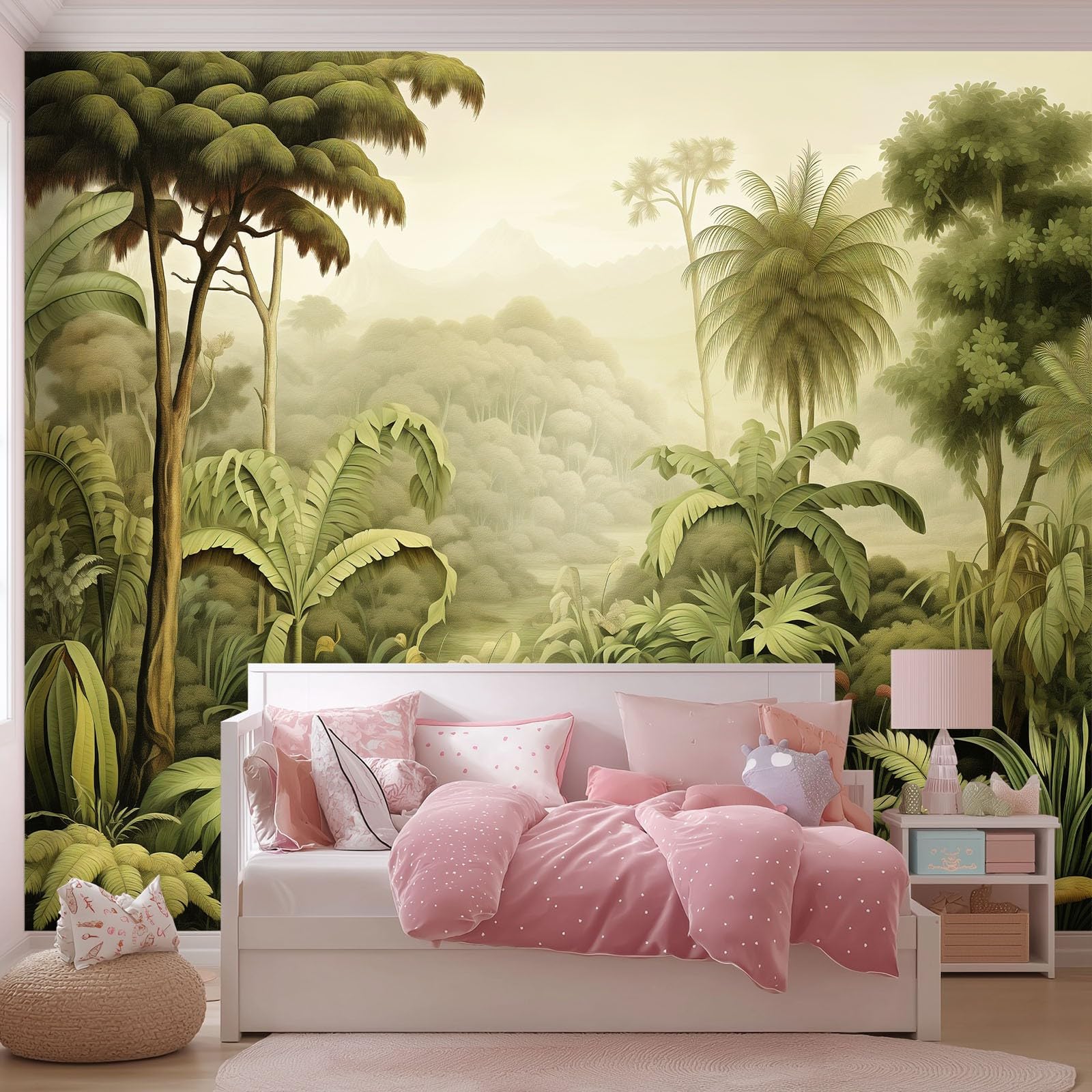 Vlies Fototapete Vintage-Tropen 400 x 280 cm - Fototapeten - Tapeten - für Wohnzimmer Schlafzimmer - Vliestapete XXL Wandtapete Tapete 3D Effekt - Pflanzen Bäume Grüne Blätter