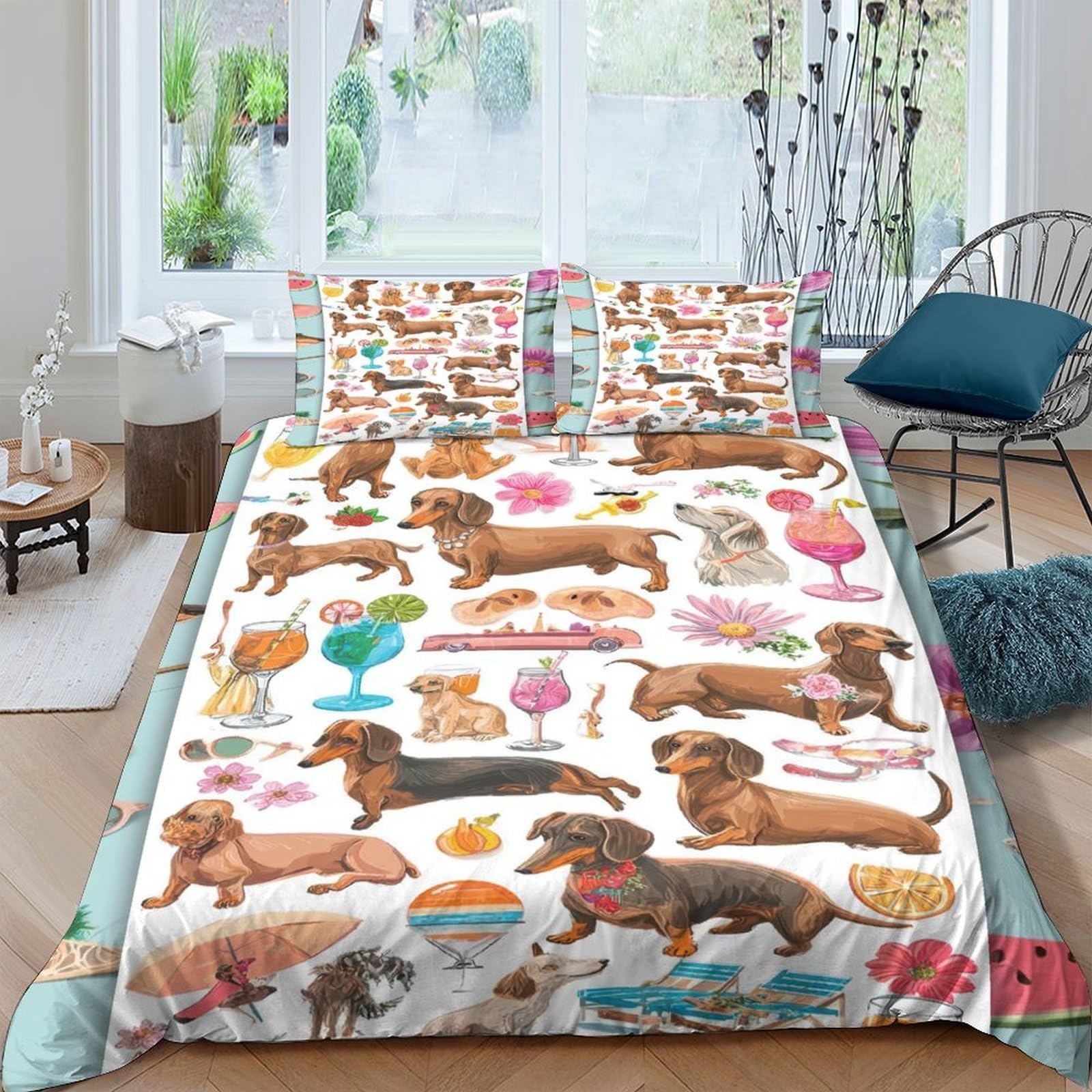 Ctjqhvkz Style-1 3D Printed Dachshund Dog Fitted Sheet Microfiber Soft Cartoon Pet Bed Cover For Bedroom Guest Room Decor Easy Care Single（135X200cm）