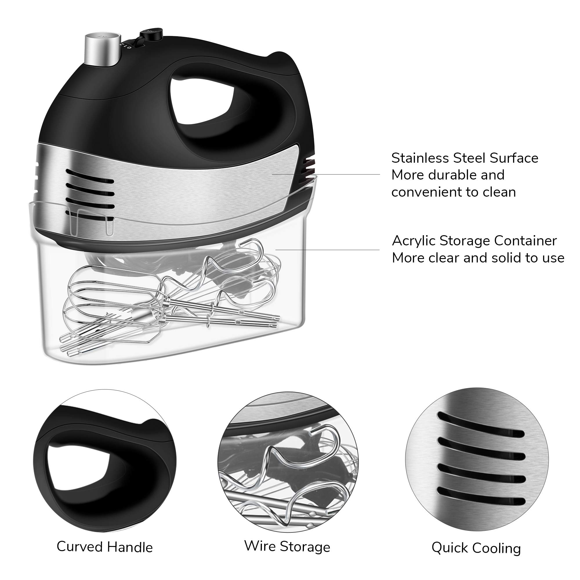 Hand Mixer Electric, Cusinaid 5Speed Hand Mixer with Turbo Handheld Kitchen Mixer Includes