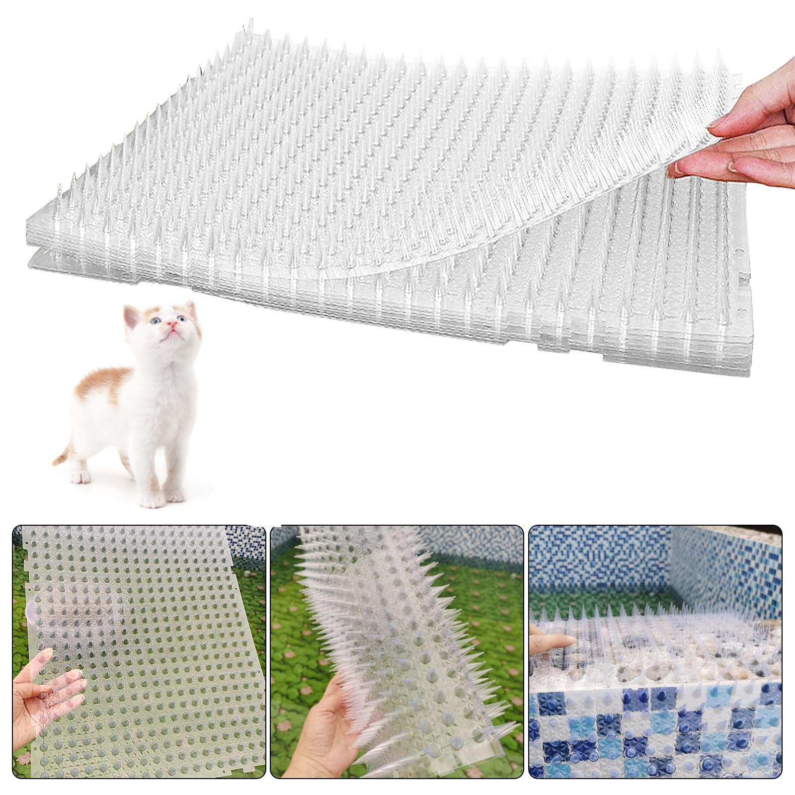 Katzenabwehrmatte für den Außenbereich,8 Stück Abwehr Gegen Katzen Wiederverwendbar Abschreckungsmatten für Katzen und Hunde,34 * 42cm Abschreckungstraining für drinnen und draußen,Spike-Mattengeräte