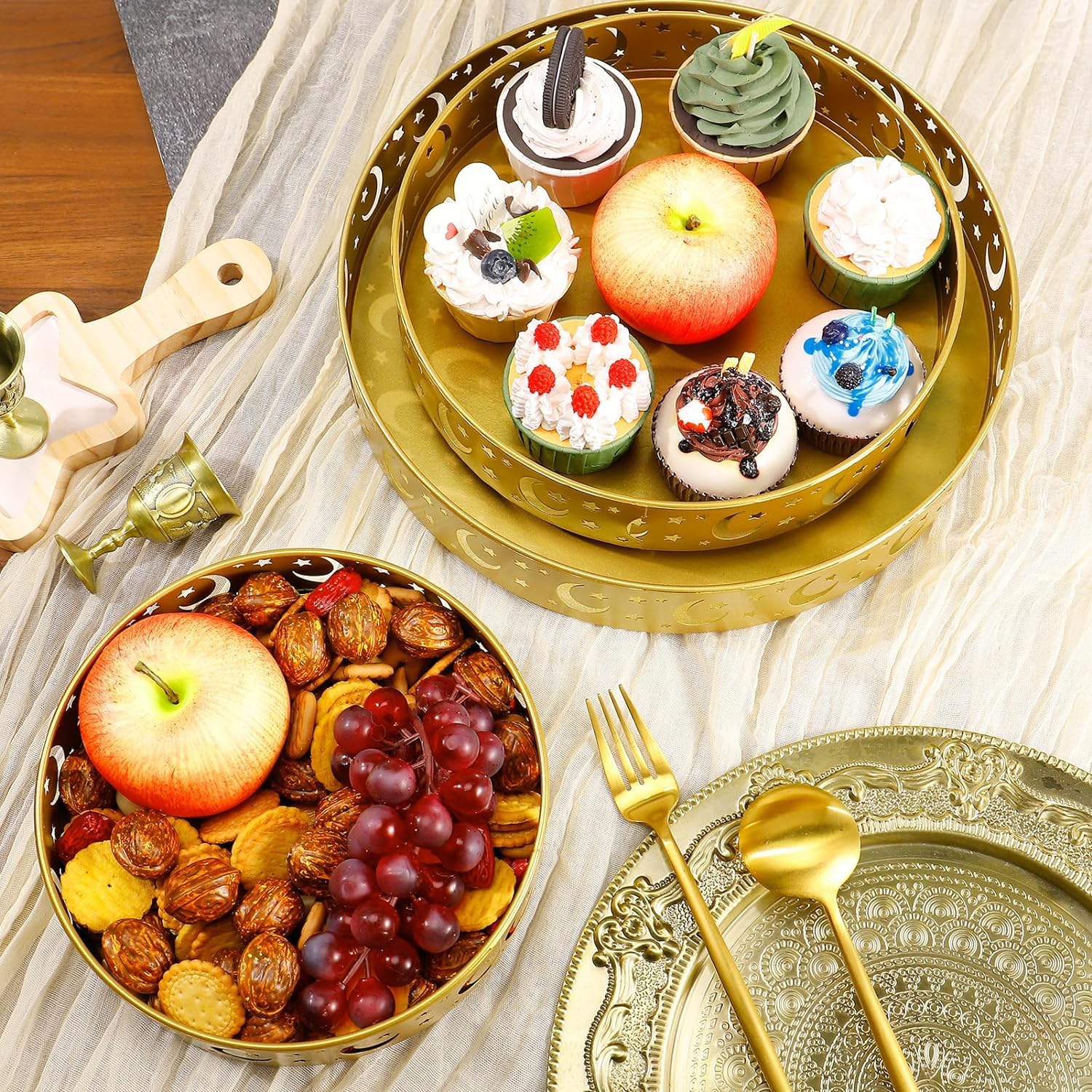 UTHCLO Vassoio Decorativo Per Ramadan e Eid Mubarak Contenitore Per Snack Caramelle e Frutta Accento Festivo Per Tavola Stile Arabo Design Unico e Resistente Per Celebrazioni e Incontri