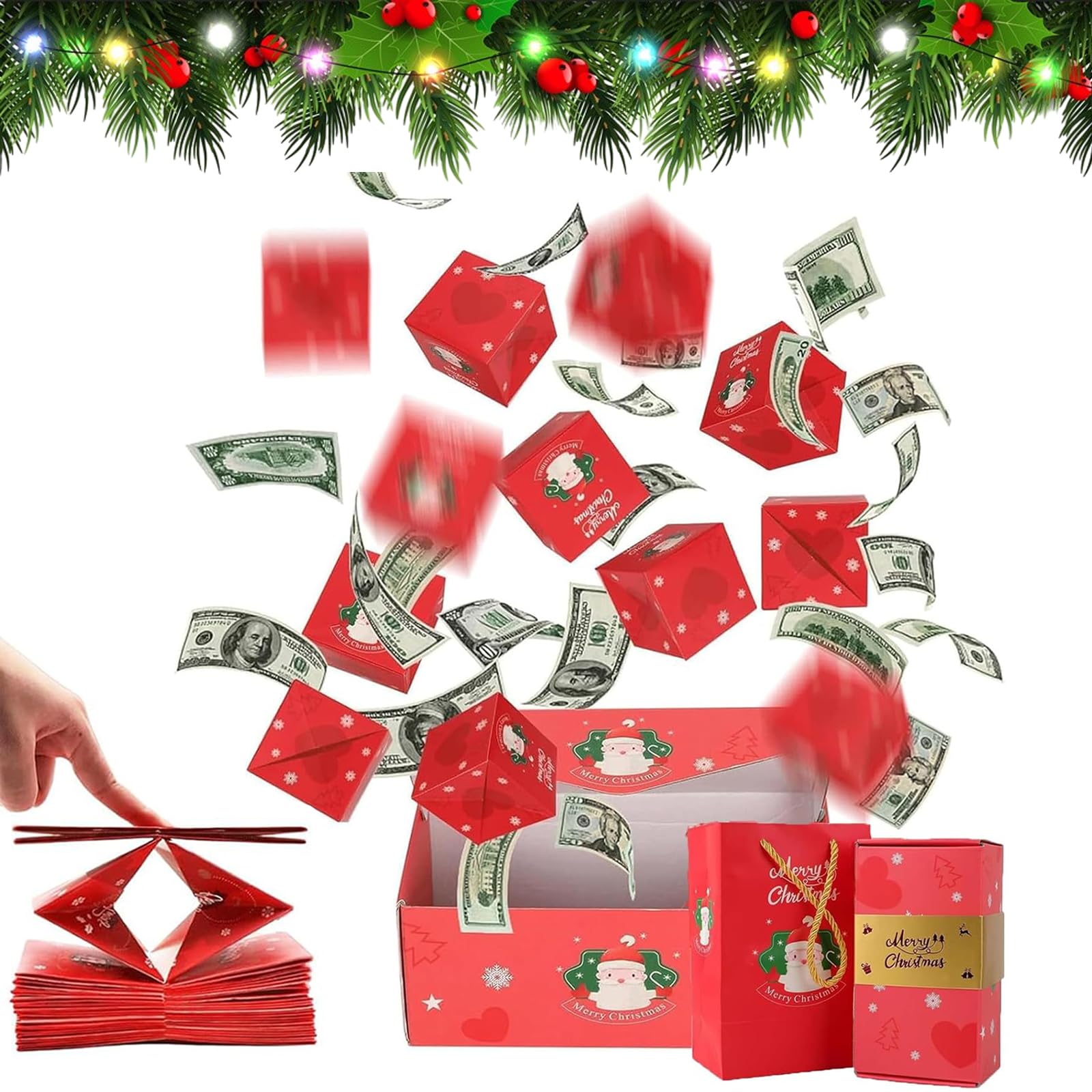Surprise Gift Box Explosion for Money, 2025 New Unique Folding Bouncing Red Envelope Gift Box for Christmas Birthday New Year & Anniversary Parties (12 Box Set, Red)