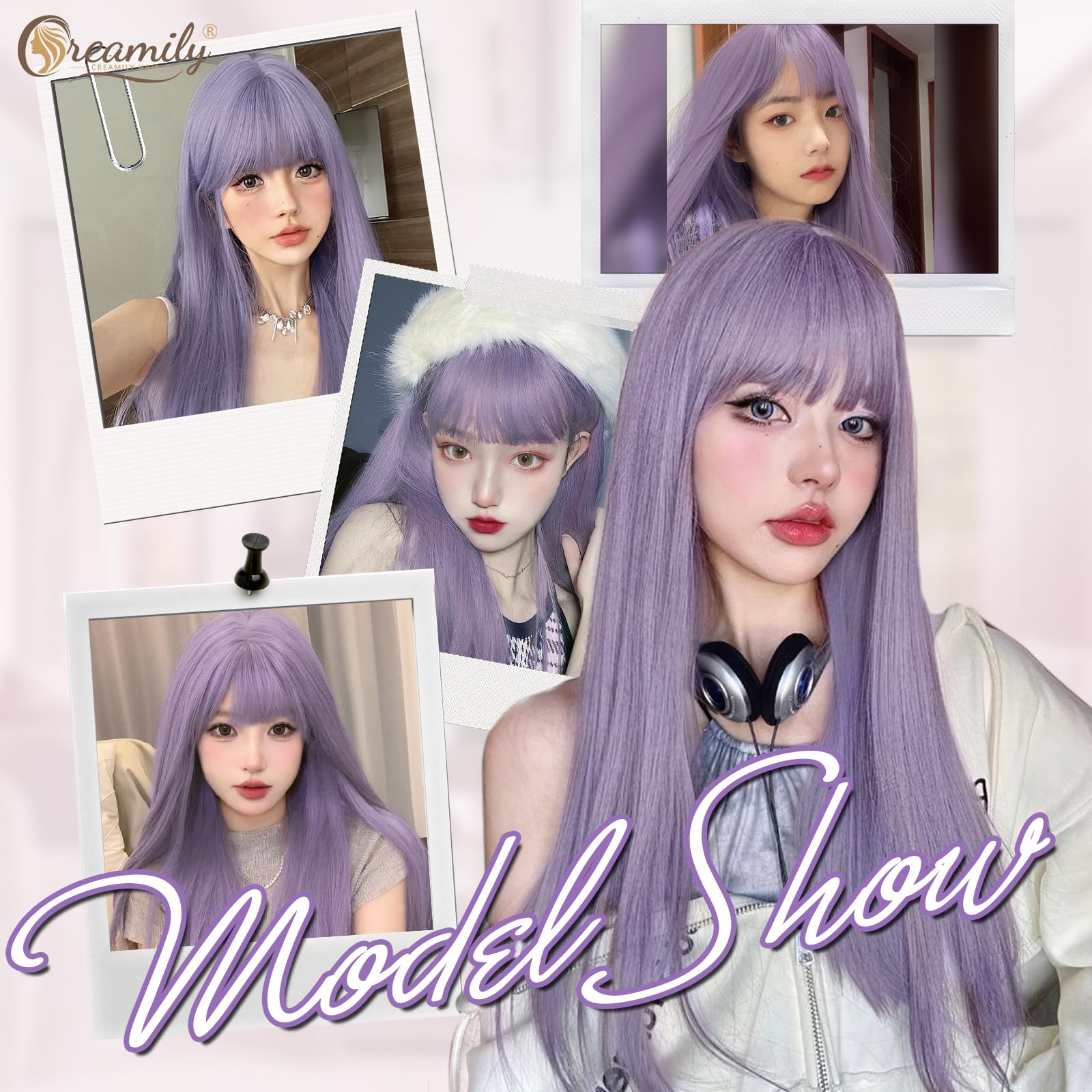 Creamily Long Purple Wig with Bangs - Image 2