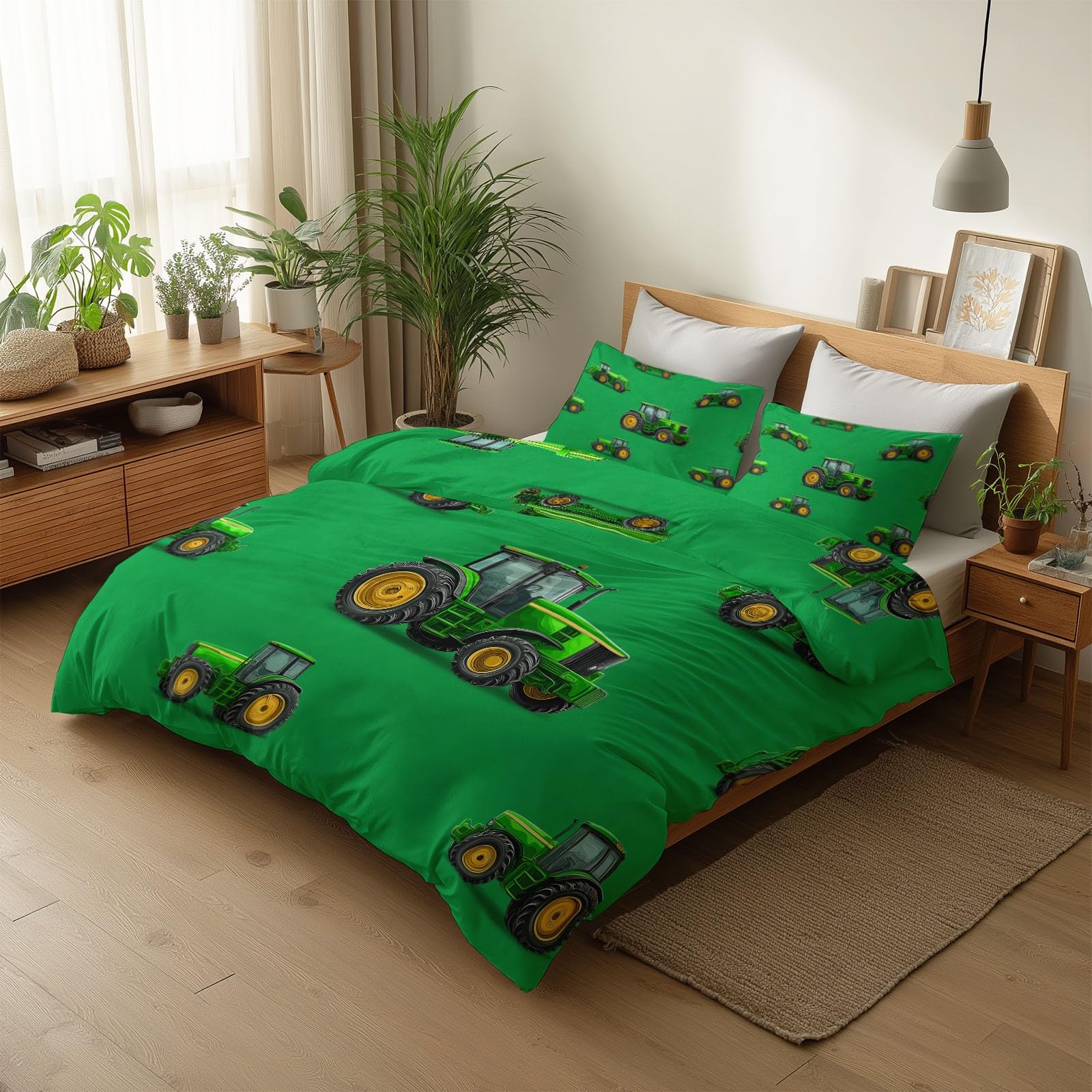 Juego de Funda Nórdica 3 Piezas para Cama 105 - Funda Edredón Reversible 180x220 cm Casa De Campo Tractor, Ropa de Cama Verde para Cama Individual y Matrimonio