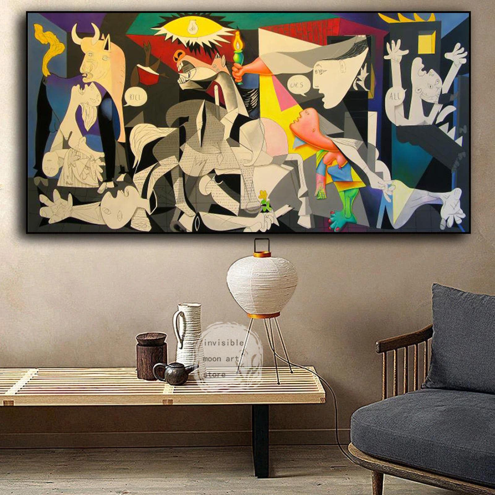 抽象ゲルニカ。有名な絵画のレプリカ。有名なアートプリントとポスター。パブロ・ピカソ。家の壁の装飾用-70x140cmフレームなし