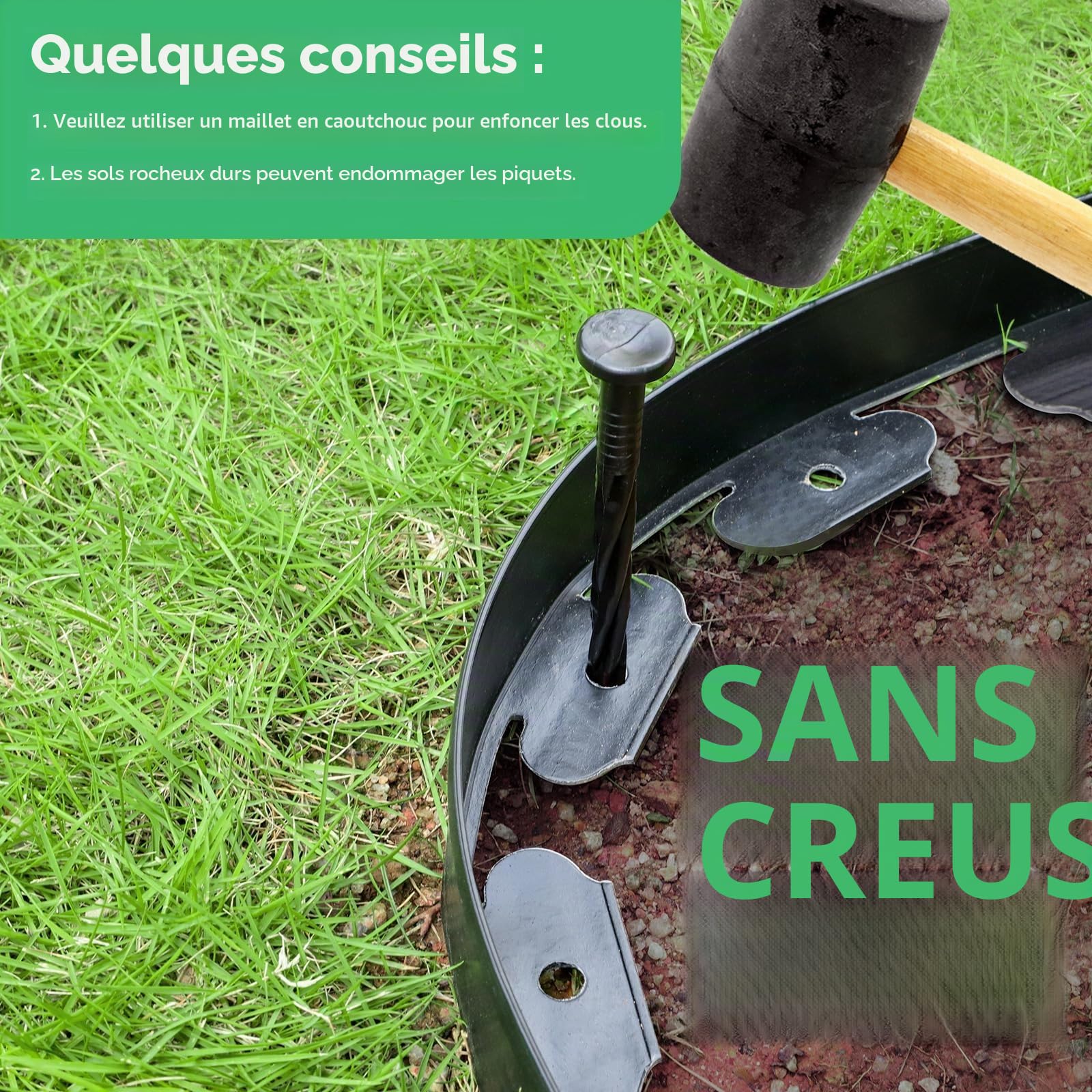 Bordure de Pelouse Flexible en Plastique, 15 m x 10 cm de Hauteur, Bordure de Jardin avec 75 Piquets de Fixation, kit de Délimitation pour Bordures de Jardin et de Massifs - Noir