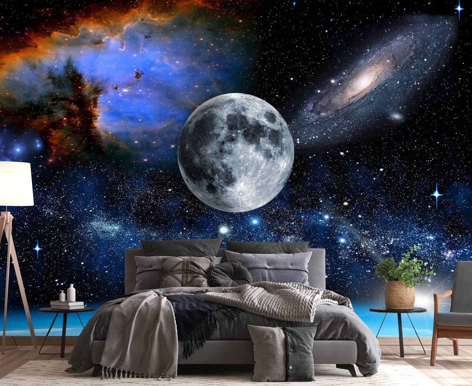 PYFFYP- Galaxy Wallpaper Blue Planet Wall murals for Ceiling ?Not Peel and Stick?