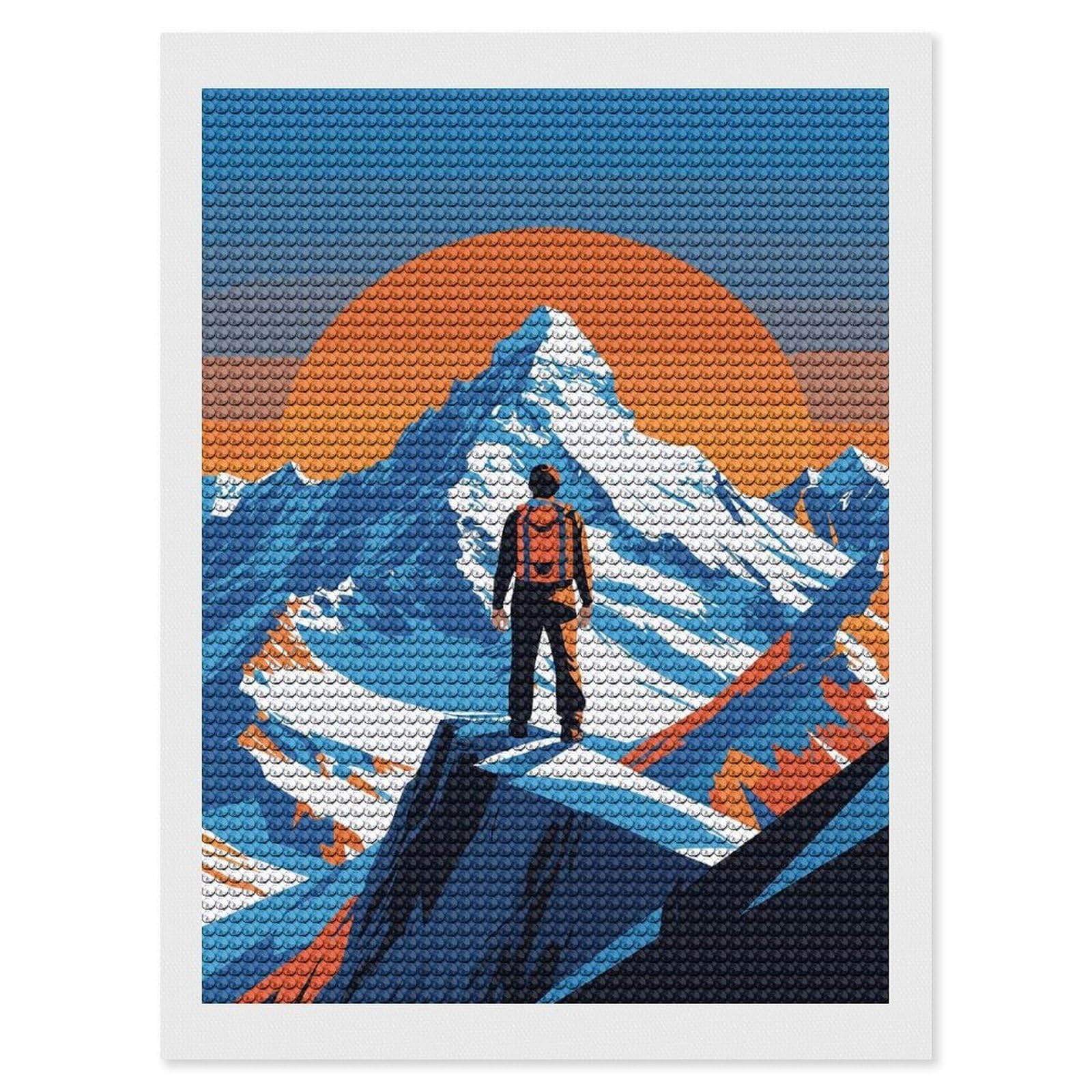 Junmoney Mountain Climber at Peak Vector Illustration Round Drill Diamond Painting 12"x16", Satisfying Creative Project, Complete Accessories, Printed Canvas